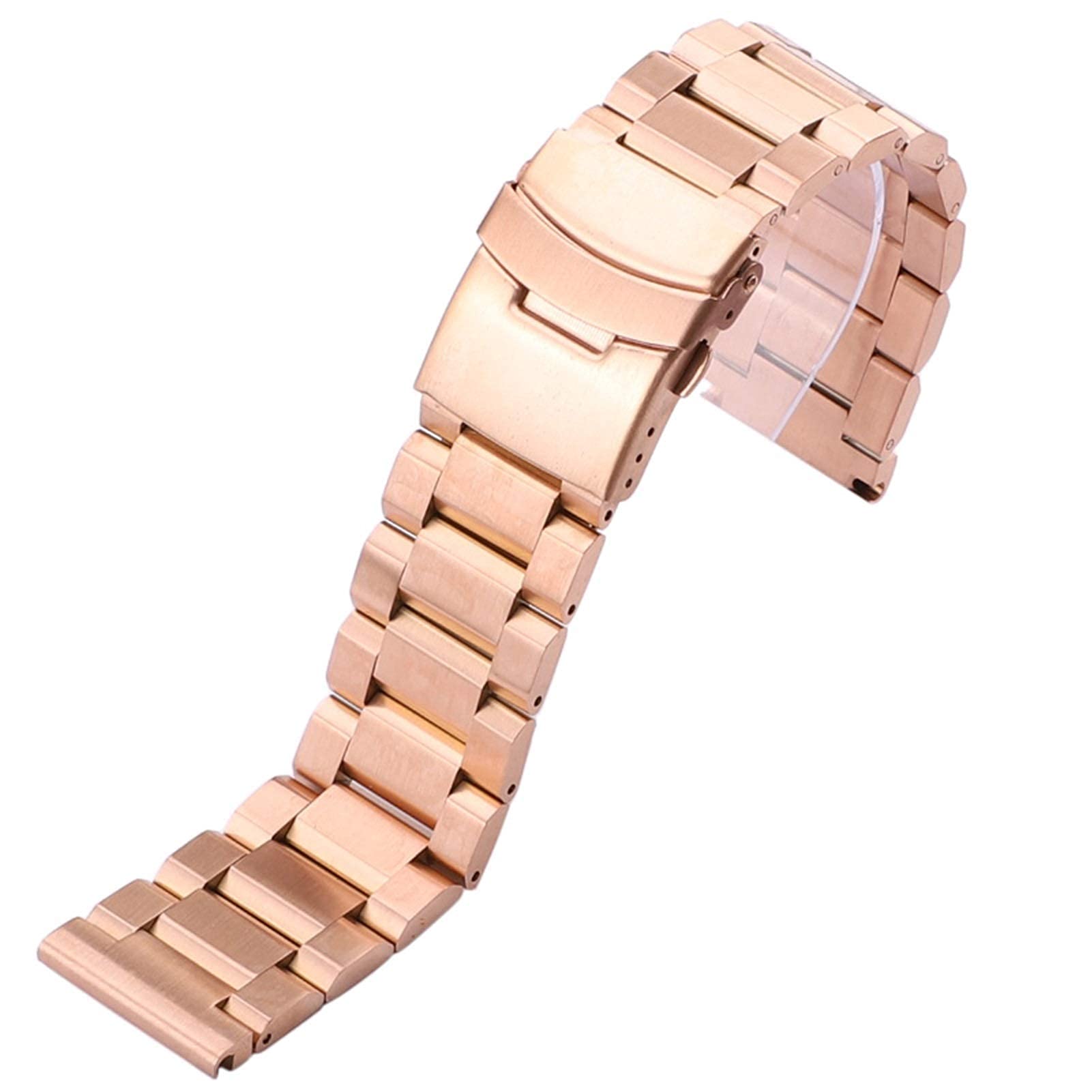 Bracelet de montre en acier inoxydable 18 mm 20 mm 22 mm 24 mm Bracelet en métal brossé Accessoires de rechange Bracelet (couleur du bracelet : noir, largeur du bracelet : 22 mm) Bon, Rose Gold