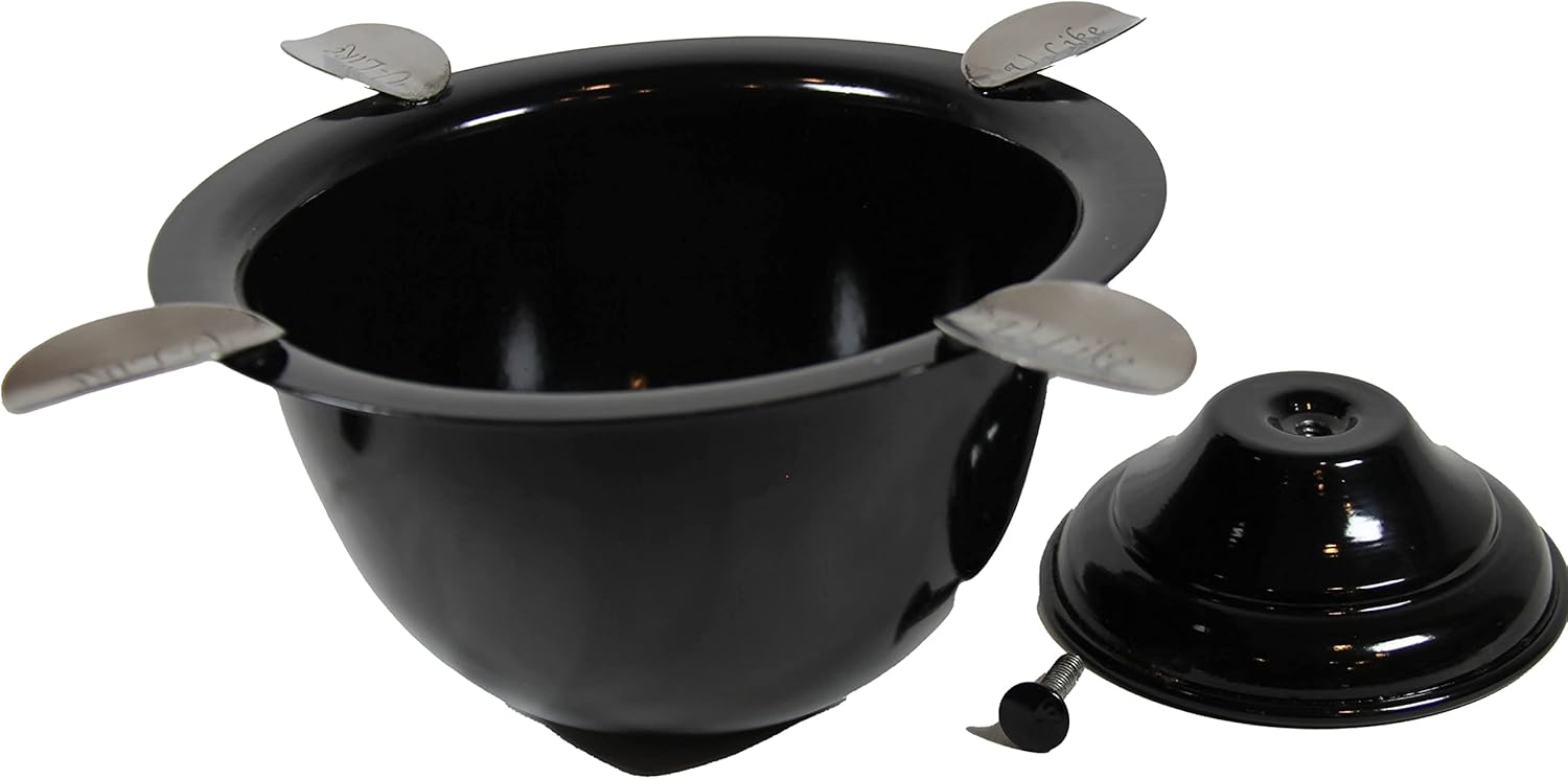 Cigar Ashtray Made In Iron Metal Tall Deep Bowl Box Pressed Wind Resistant Ashtray With 4 Stirrup (Black)