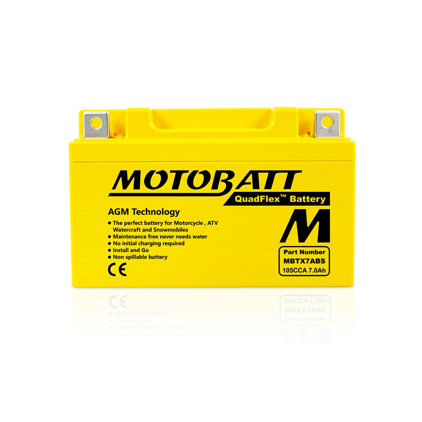 MOTOBATT - Batteria Moto AGM MBTX7ABS | 12V 7.0Ah 105CCA | Sigillata Attivata in Fabbrica | Compatibile con YTX7A-BS | Compatibile con Honda, Yamaha, Kawasaki, Suzuki, BMW e tutti