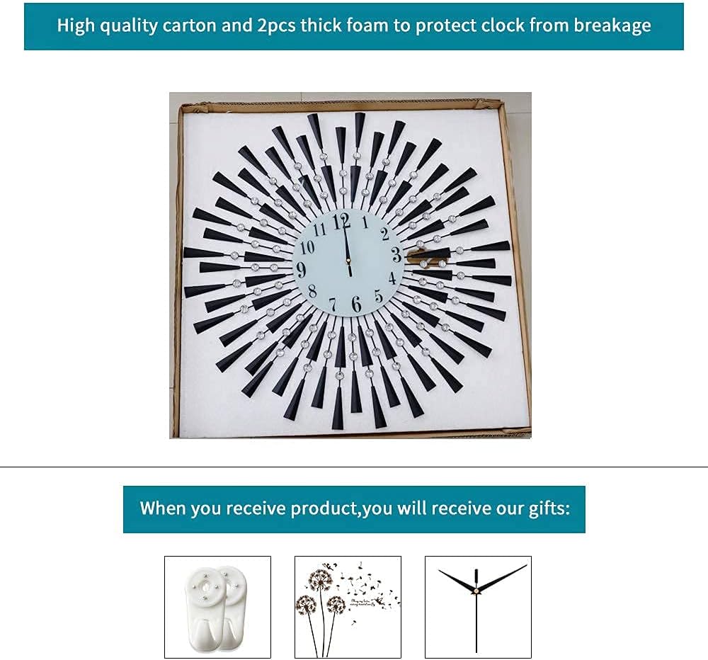 Large Wall Clock Decorative Wall Clocks 3D Non-Ticking Silent Quartz Clocks with Arabic Numerals for Living Room Home Kitchen Decor