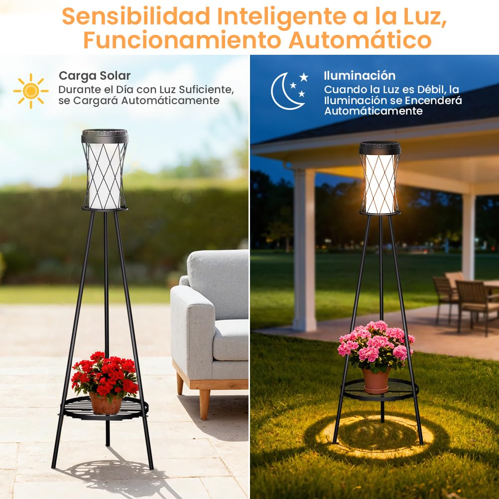 OUSFOT Luces Solares Exterior con USB en Pie, Resistente al Agua Solar Lights Outdoor con Tres Ajustes de Temperatura de Color, Iluminacion Exterior Solar para Terraza, Jardín, Patio o Plantas