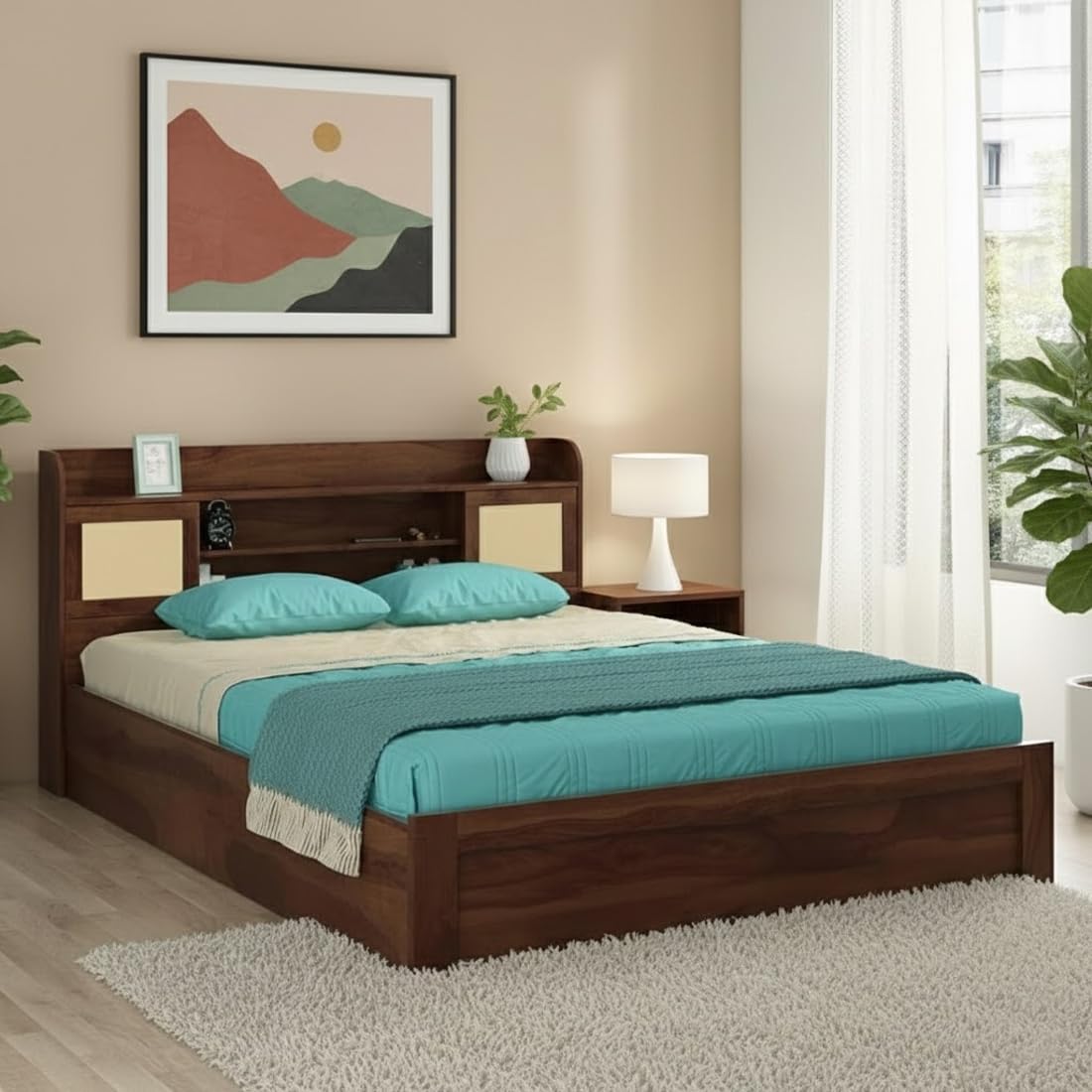 FURNY Krosmo Queen Size Bed with Headboard Storage & Box Storage | Engineered Wood | Contemporary Design | Strong Bed for Bedroom & Hotel-image-19