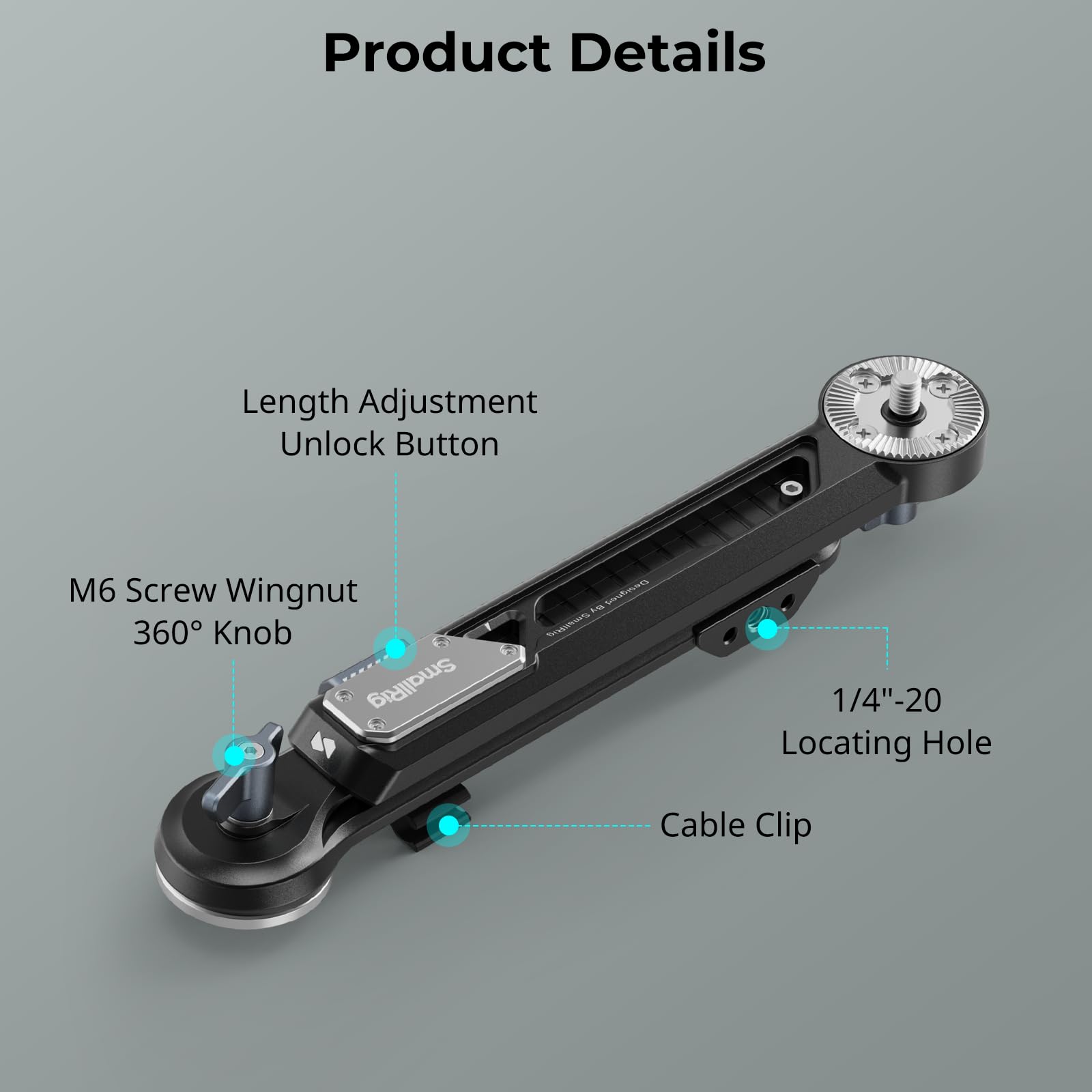 SMALLRIG Adaptador de Extensión de Brazo con Rosetón M6 para ARRI, Ajuste Rápido de Longitud con un Solo Toque, Paquete de 2-5206