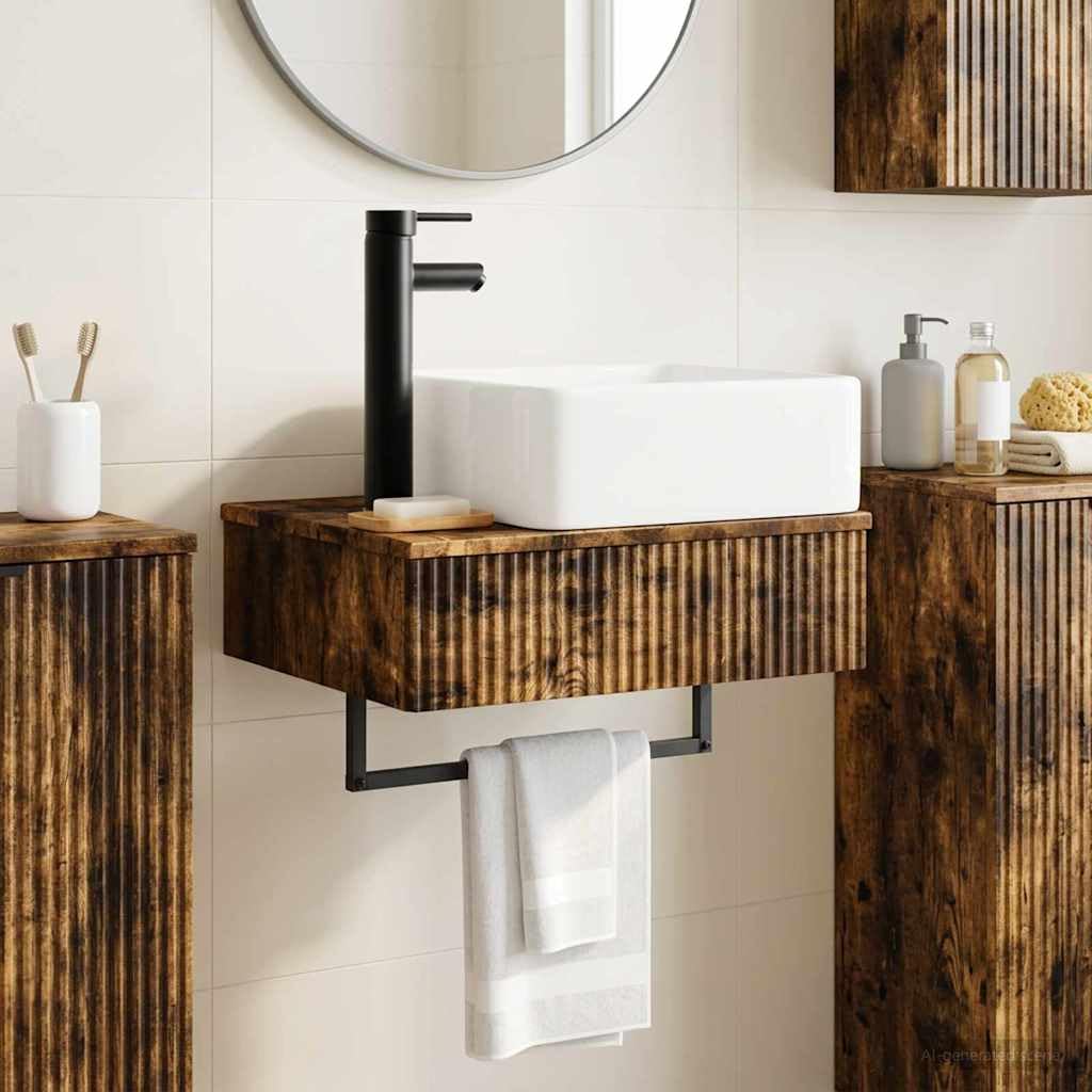 Genérico Lavabo de Lavado Montado en la Pared Roble Ahumado,Mobiliario,Armarios y Almacenamiento,Tocadores de baño,50 x 41 x 39 cm-890193