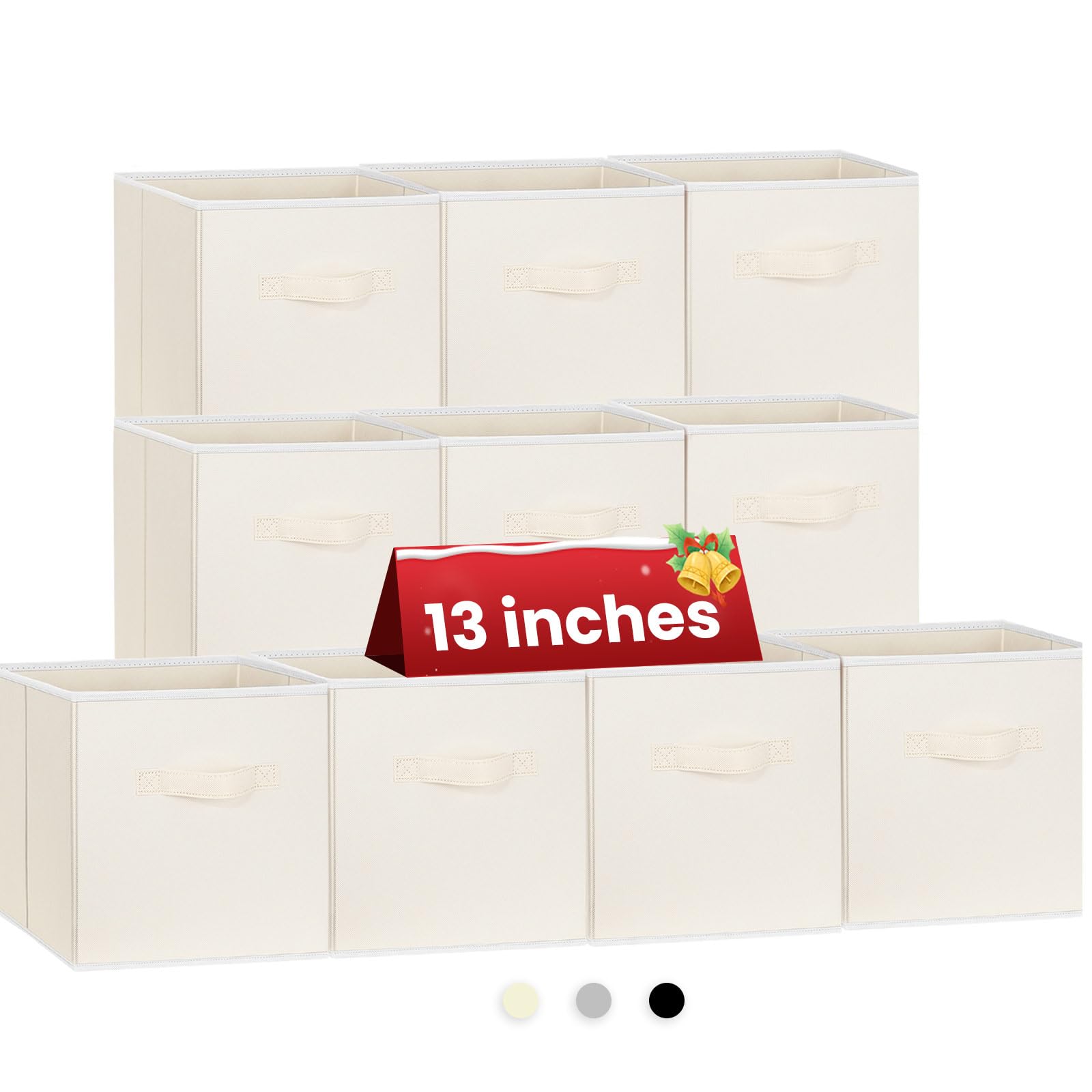 Photo 1 of Criusia Large Storage Cubes, 13 Inch Cube Storage Bins for Shelves Closet Nursery Bedroom - 10 Pack Collapsible Storage Baskets with Handles - Fabric Bins for Organizing Magazines Clothes Toys (Beige)