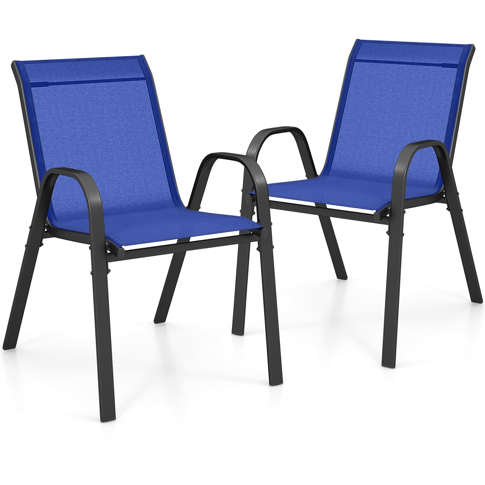 GYMAX Set Giardino 3 Pezzi - 2 Sedie Textilene E Tavolino Vetro, Nero, Per Esterno - Foto 6