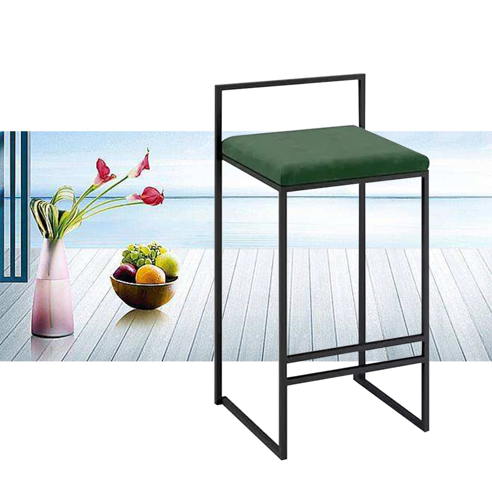 Chaise de bar en métal et velours avec dossier pour îlot de cuisine