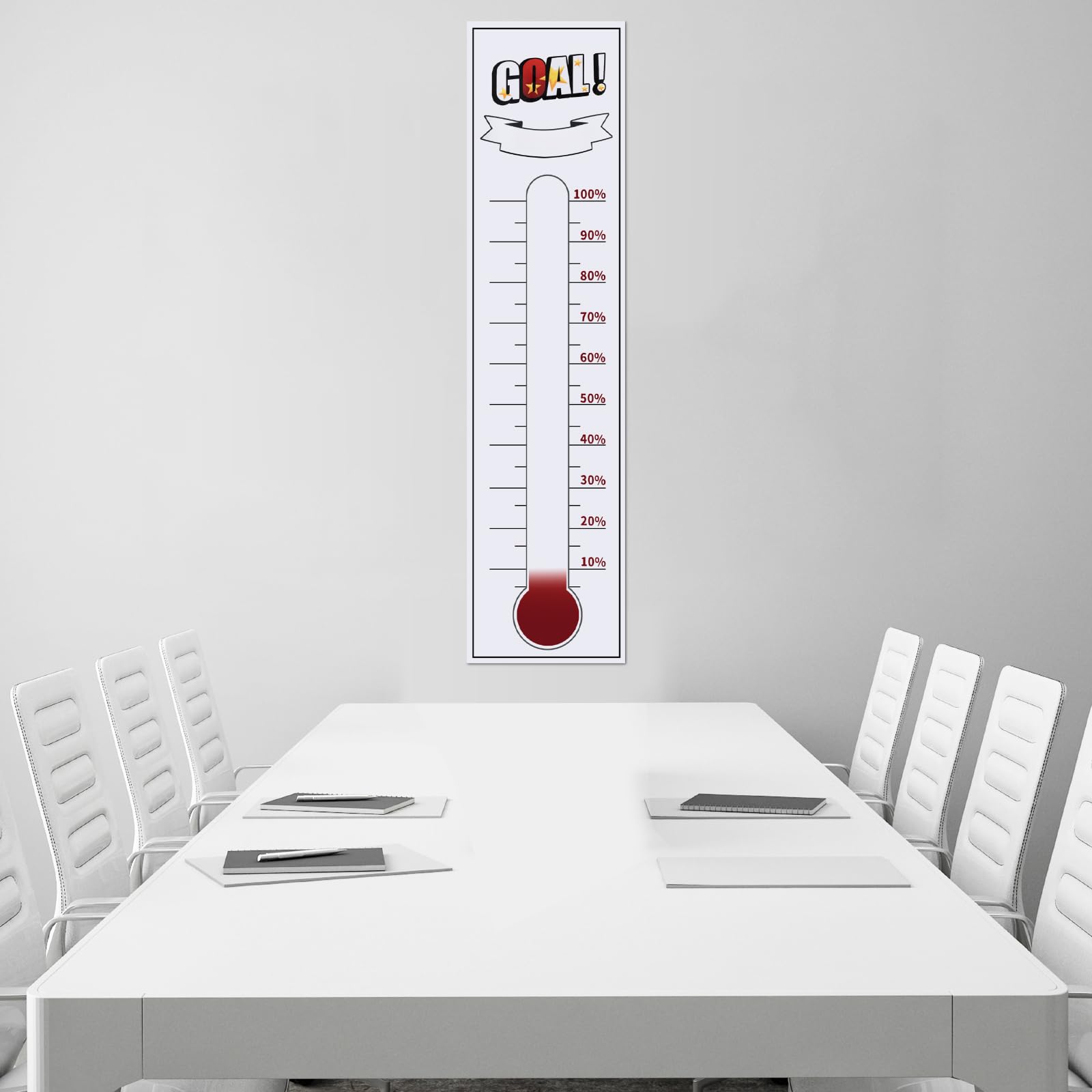 Termómetro de recaudación de fondos, 48 x 12 pulgadas, autoadhesivo con marcadores de borrado en seco, termómetro de objetivos, seguimiento de objetivos, termómetro de recaudación de fondos