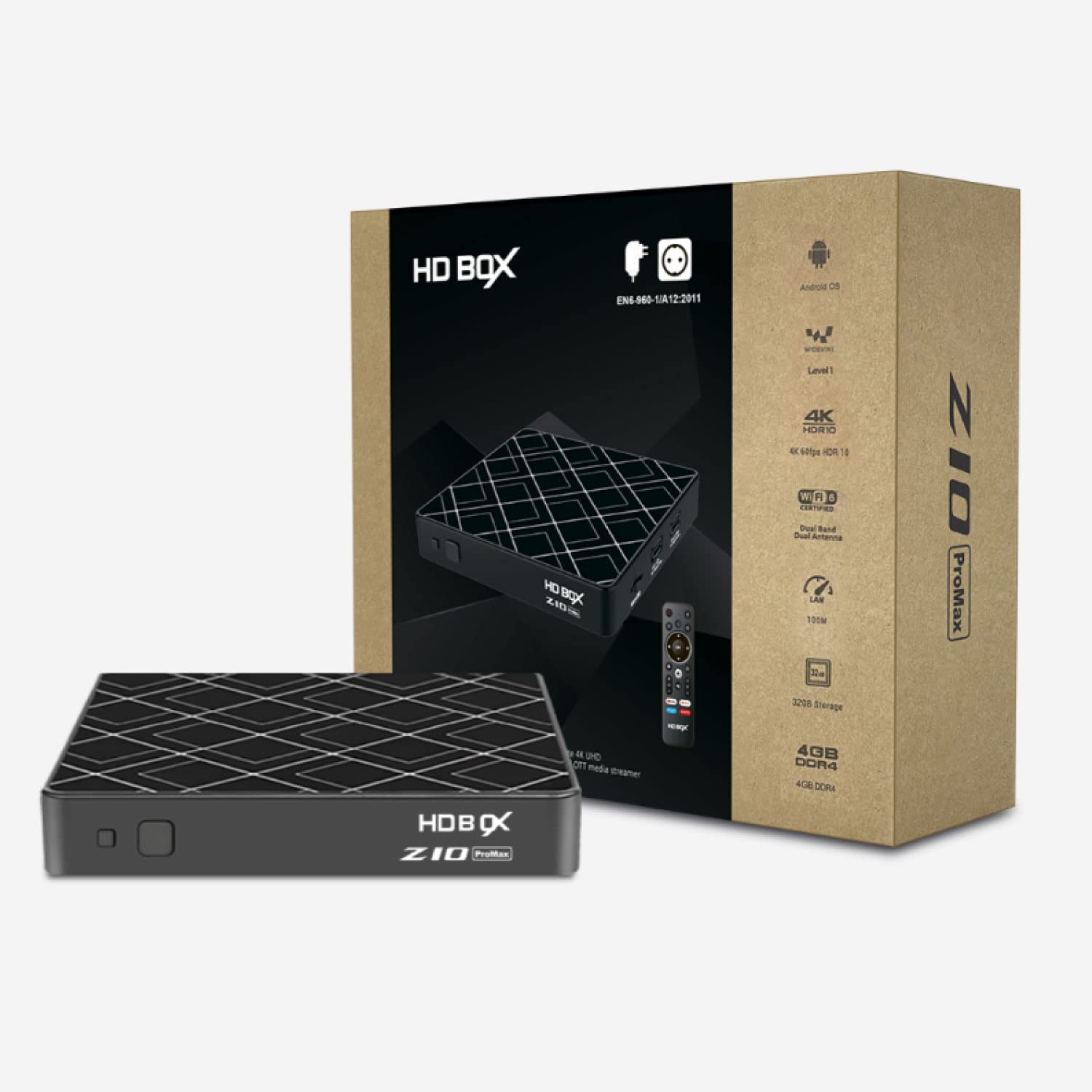 HD BOXZ10 Pro Max Ultimate 4k UHD Android OTT Media Streamer - Quad core processor: ARM Cortex™-A53 - RAM: 4 GB (DDR3) - Flash memory: eMMC 32GB