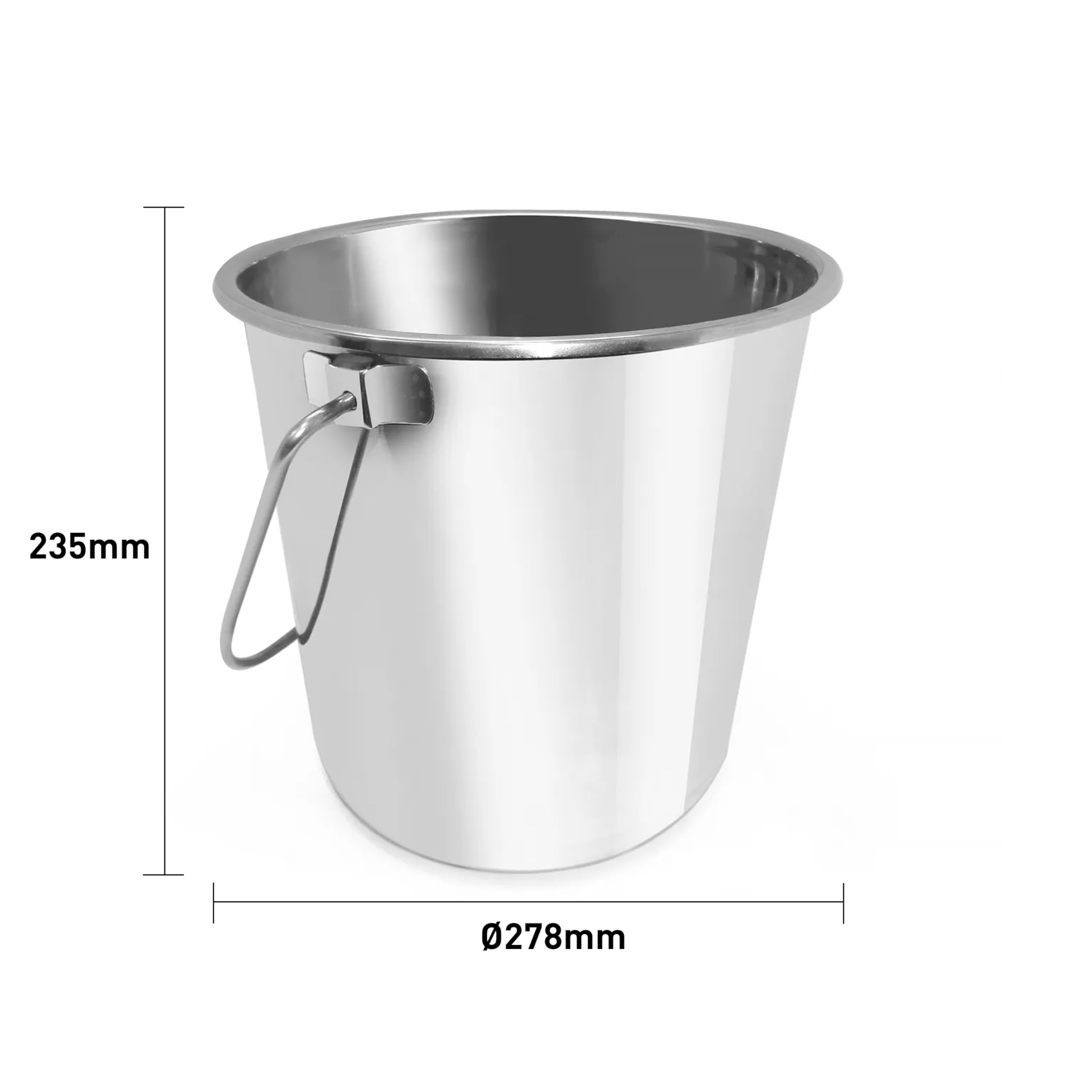 HENDI Cubo con asa, Cubo de Cocina para Uso alimentario, balde de Metal Multiusos, 10 L, ⌀278x(H) 235mm, Acero Inoxidable