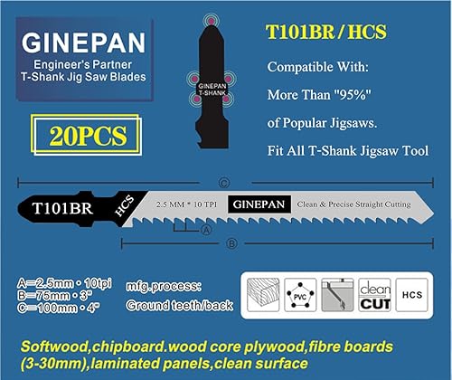 Miniatura 3 de Hojas de sierra de calar con mango en T, 20 unidades, T101BR con estuche, compatibles con Bosch Dewalt Black y Decker Juego de hojas de sierra de