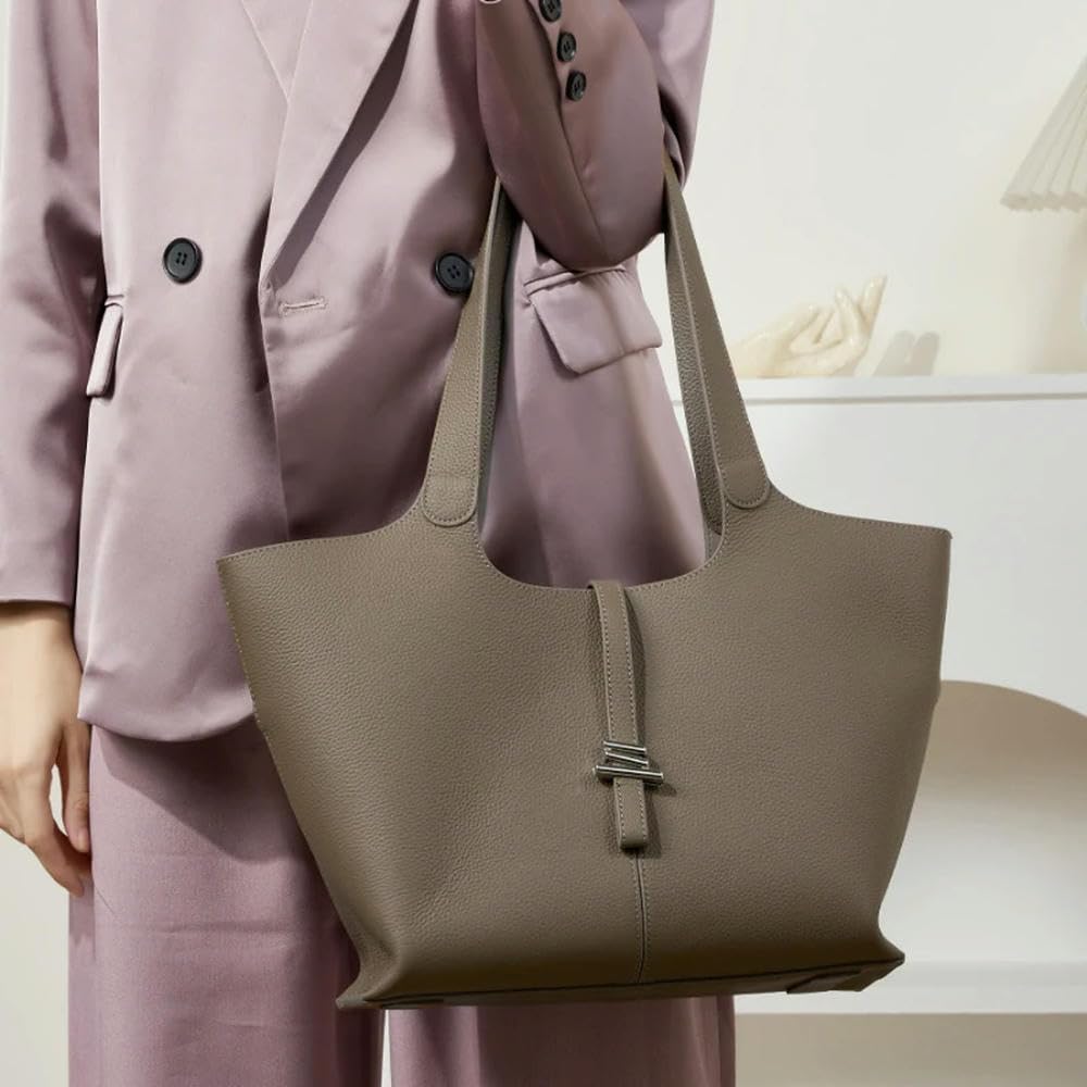 ZBDZSW Bolso Grande de Mano para Mujer Bolsos de Hombro de diseñador de Lujo de Cuero Genuino Bolsos de Mano de Piel de Vaca de Moda para Mujer 2661-Elephant Grey
