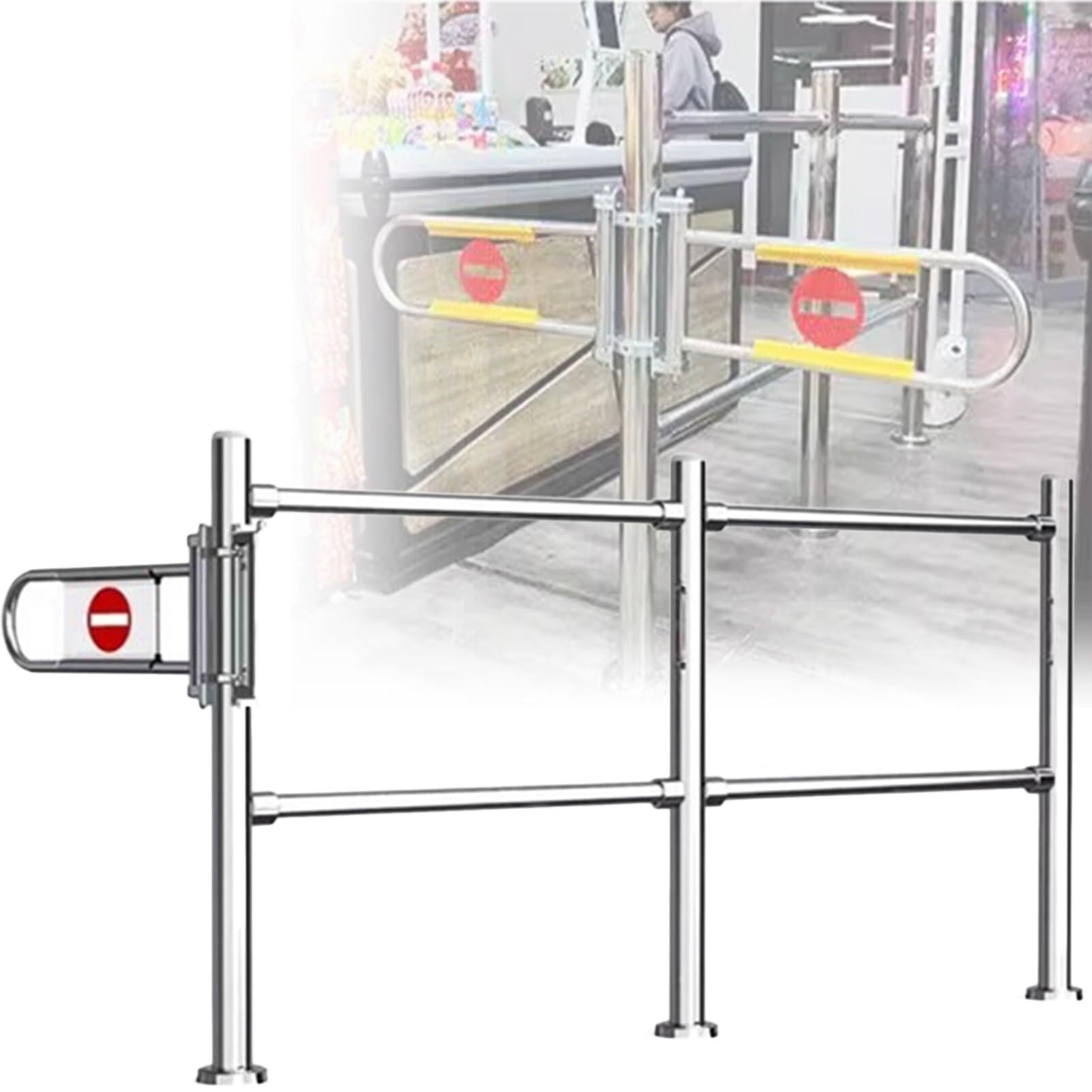 Stainless Steel Safety Gate for Supermarkets Pedestrian Access Guardrail with Swing Door for Stores Warehouses Swing Gate