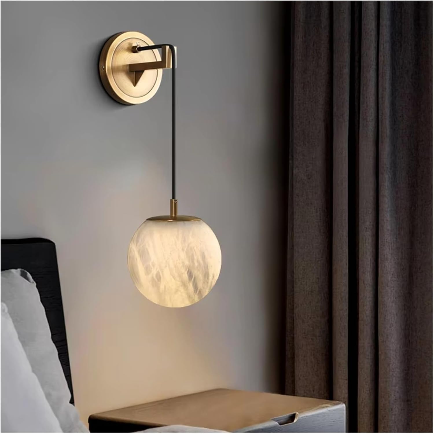 CWCQGH Spanish Natural Marble Wall Lamp Corridor Stairwell Bedroom Headboard All Copper Light,Modern,10cm