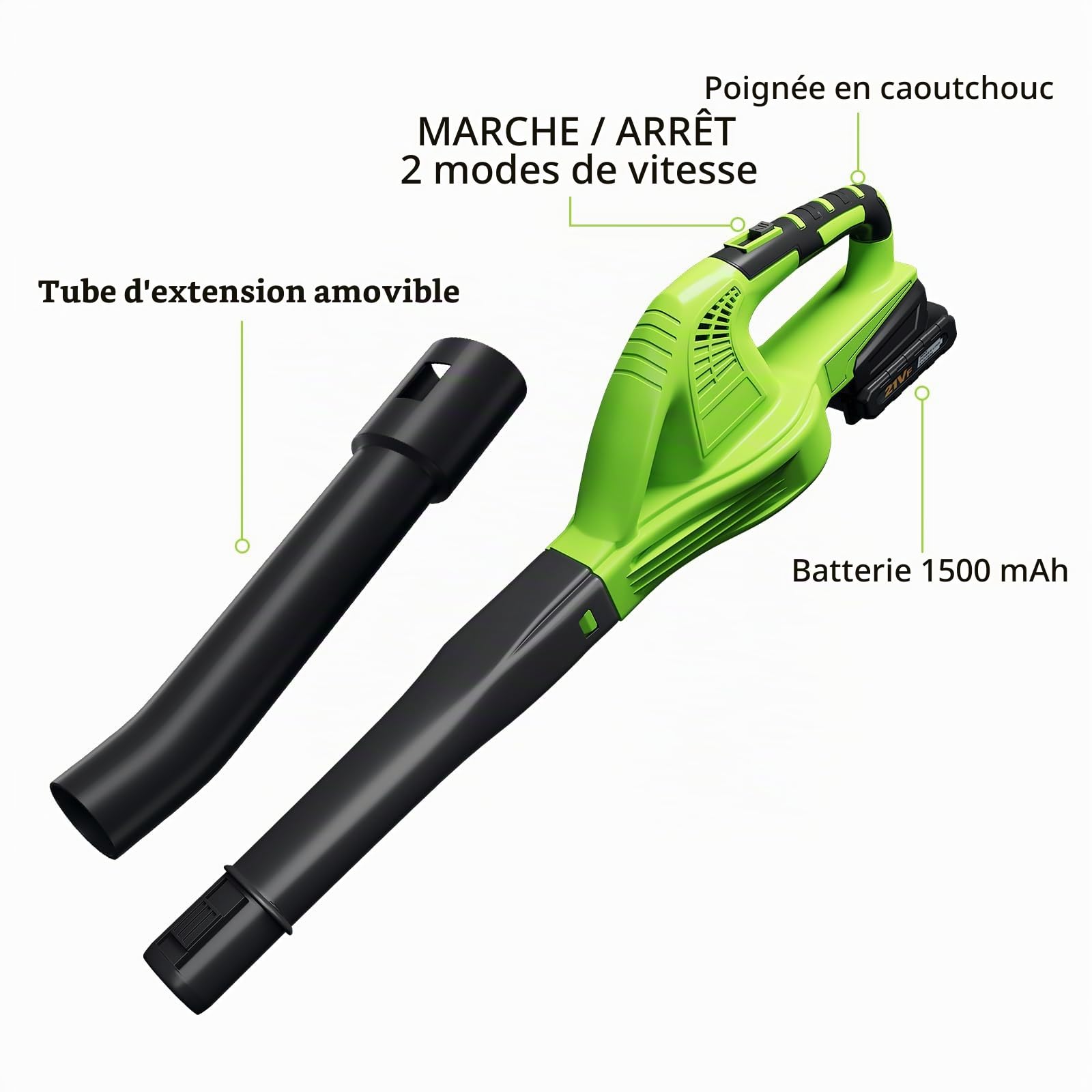 Souffleur de Feuilles sans Fil 21V, Vitesse de soufflage jusqu'à 8m/Min,Vitesse 15000r/min, souffleur sans Fil avec Batterie et Chargeur, Leaf Blower pour la saleté & Les Feuilles (2 Batterie)