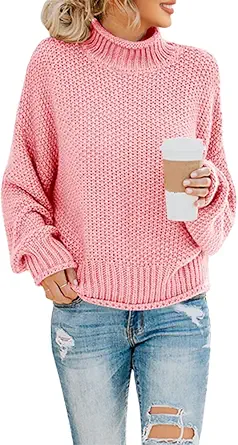 Saodimallsu Womens Turtleneck Oversized Sweaters Batwing Long Sleeve Pullover Loose Chunky Knit Jumper