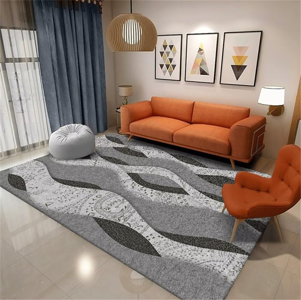 Tapis garçon chambre 80x150cm gris à motif rayé abstrait pour enfant