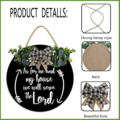 Miniatura 3 de Letreros rústicos de madera con texto en inglés "As for Me and My House We Will Serve The Lord Wreaths for Front Door Wood" ("As for Me and My House