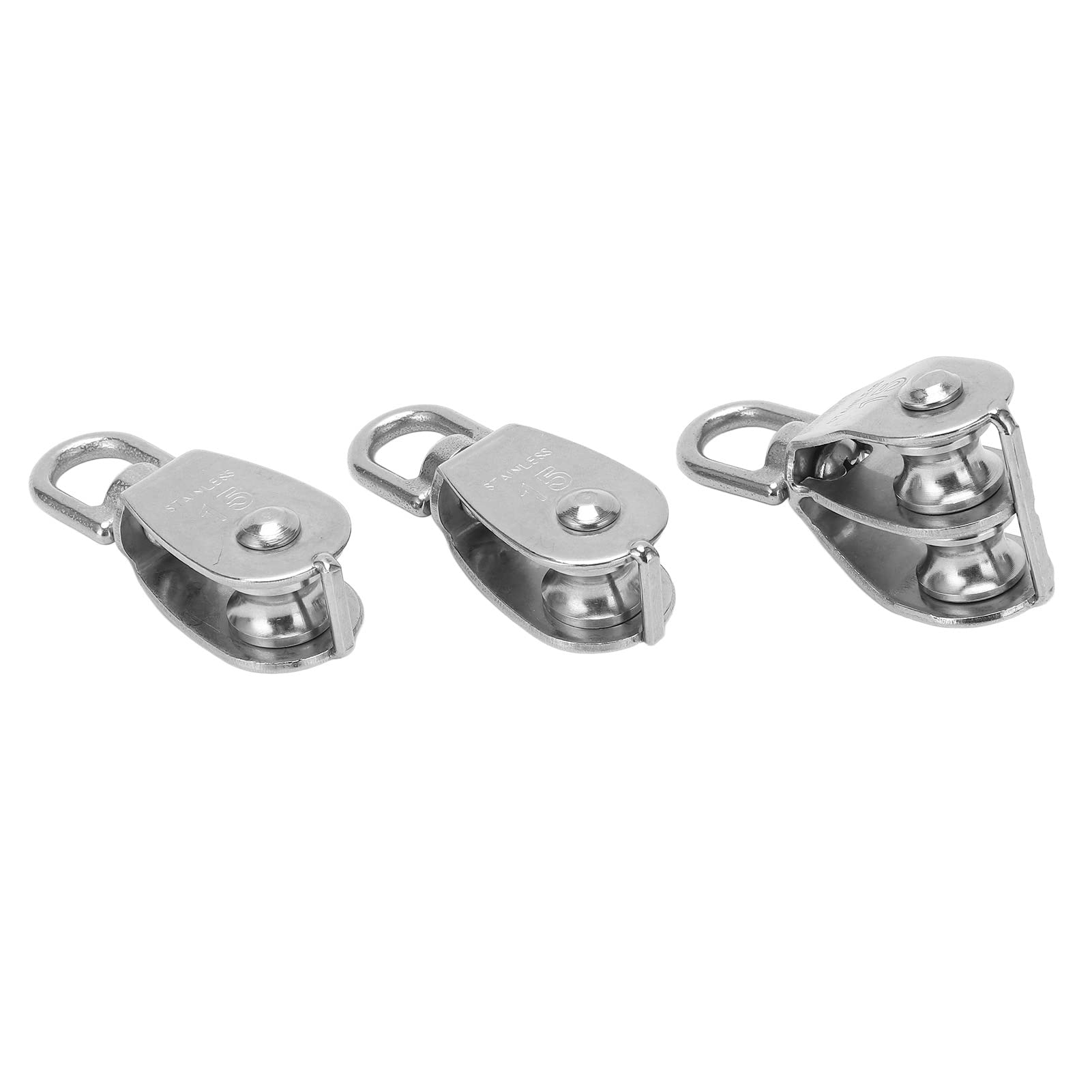 M15 Pulley Block Stainless Steel Heavy Duty Single Double Swivel Lifting Rope Block for Indoor Outdoor Use with 2 Single 1 Double Pulley