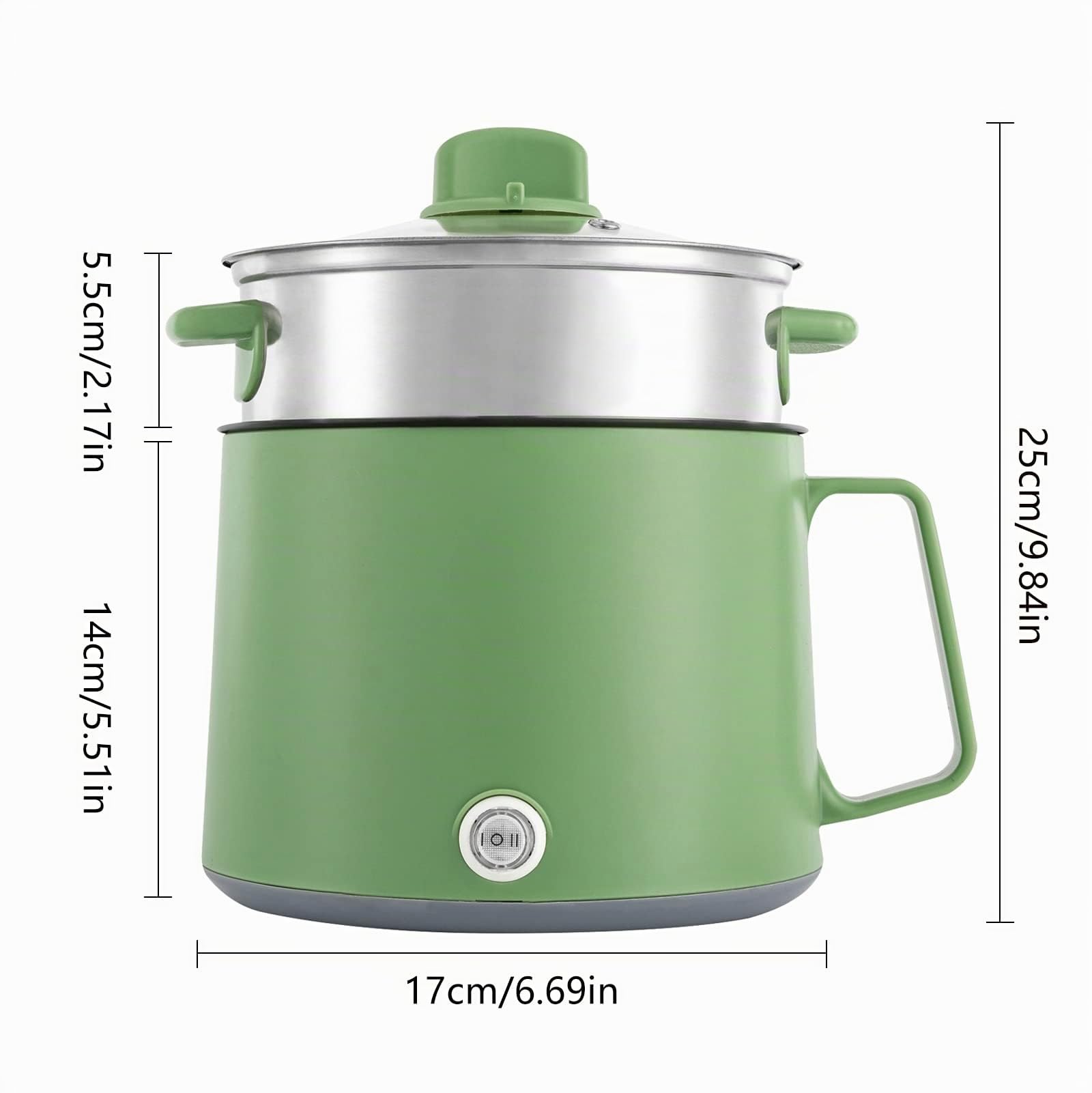 Cuiseur vapeur électrique 1,7 l, mini pot chaud électrique, anti-adhésif, portable, multifonction, pour la maison, le bureau, le dorm, avec cuiseur vapeur vert