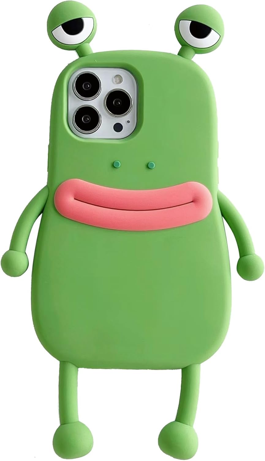 3D Frog Case for iPhone 16 Pro Max 6.9",Cartoon Cute Kawaii Character Unique Lovely Frog Shape Kids Teens Girls Women Soft Silicone Case Green