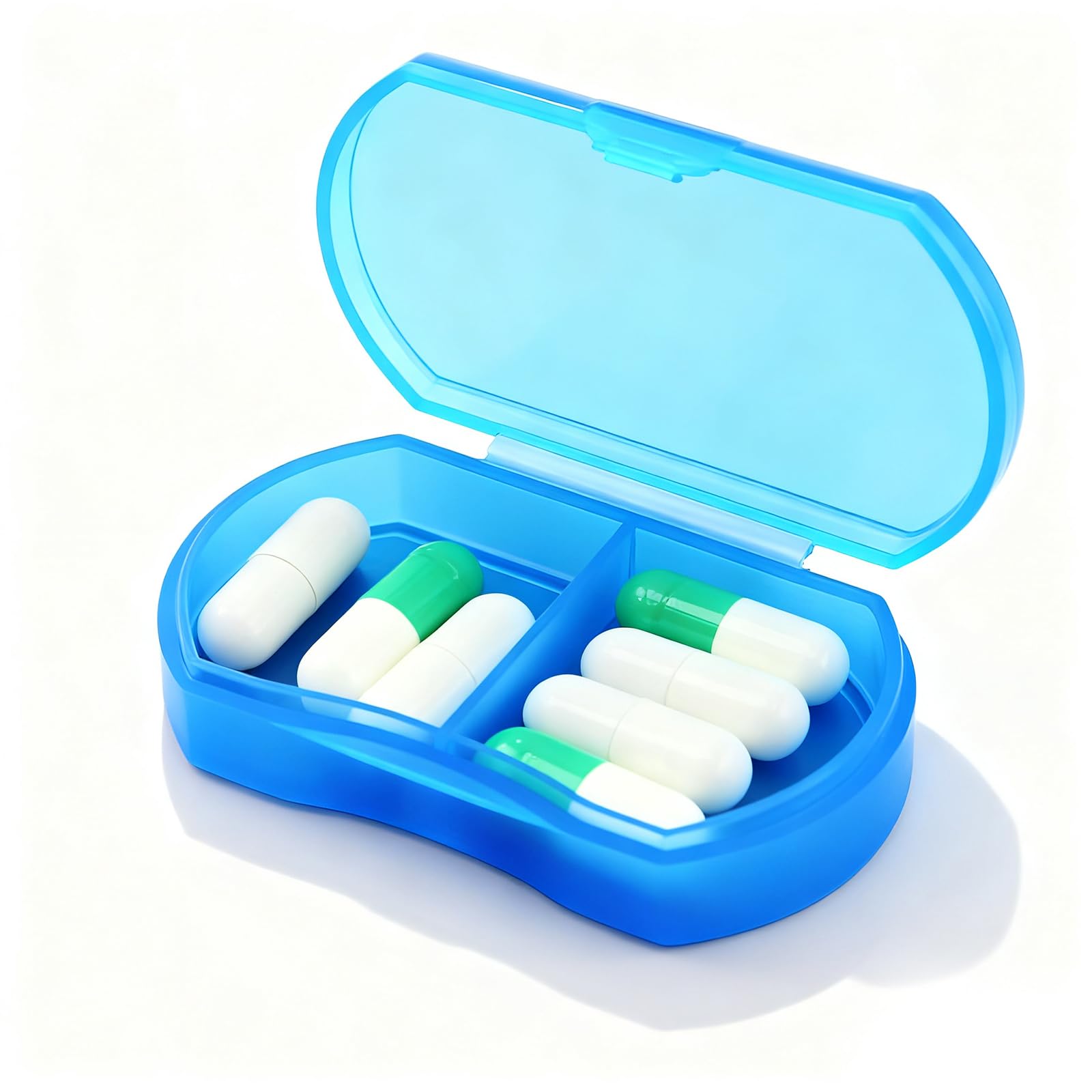 Pill Case for Purse Small Pill Organizer Portable Travel Daily Pill Containers AM & PM Mini Pill Box Vitamin, Fish Oil, Supplement Holder (Blue)