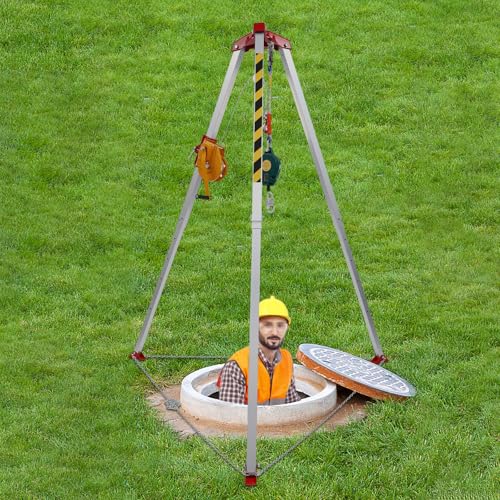 Confined Space Tripod Kit with 1800 LBS Lifting Winch and Fall Arrester, 661.39lbs Cable Confined Space Rescue Tripod for Down Wells, Road Construction