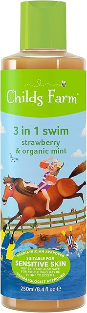 Childs Farm | Kids 3 in 1 Swim | Strawberry & Organic Mint 250ml | Body Wash, Shampoo & Conditioner | Suitable for Dry, Sensitive & Eczema-prone Skin