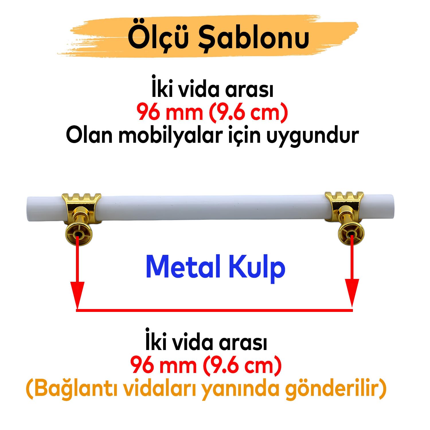 Eylül Mobilya Mutfak Dolabı Çekmece Dolap Kulpları Kapak Kulpu Kulbu Beyaz Altın 96 mm Metal Kulp