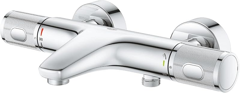GROHE Precision Feel | Exposed Thermostatic Bath Mixer Valve | Cool Touch | Wall Mounted | Safety Button at 38°C | Knurl Grip | Diverter: Bath/Shower | Less Water & Perfect Flow | Chrome | 34788000