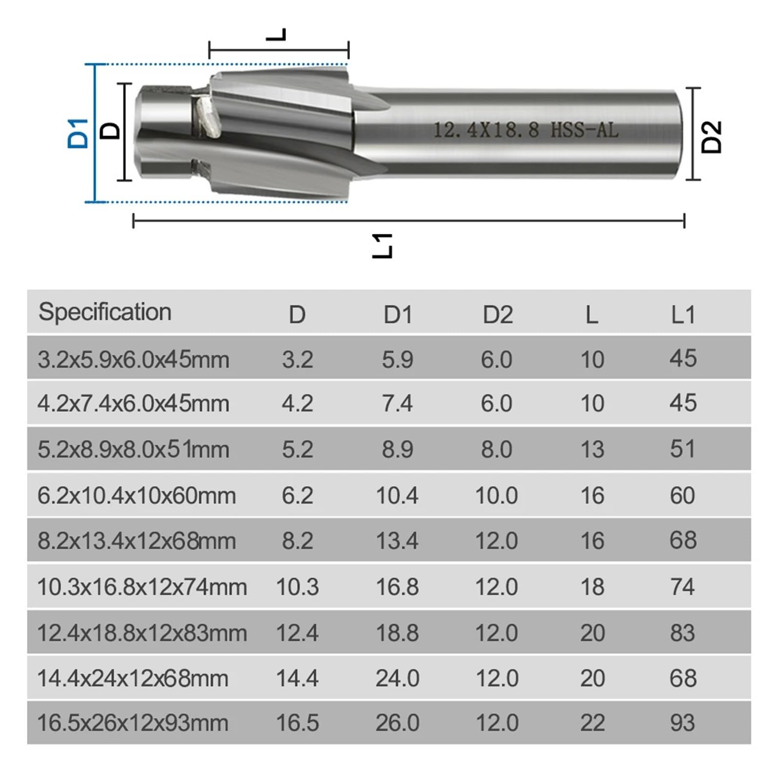 fresadora avellanadora Fresa avellanada HSS de 4 flautas M3-M16 herramientas de ranurado piloto fresa avellanadora(M16 16.5x26x12x93)