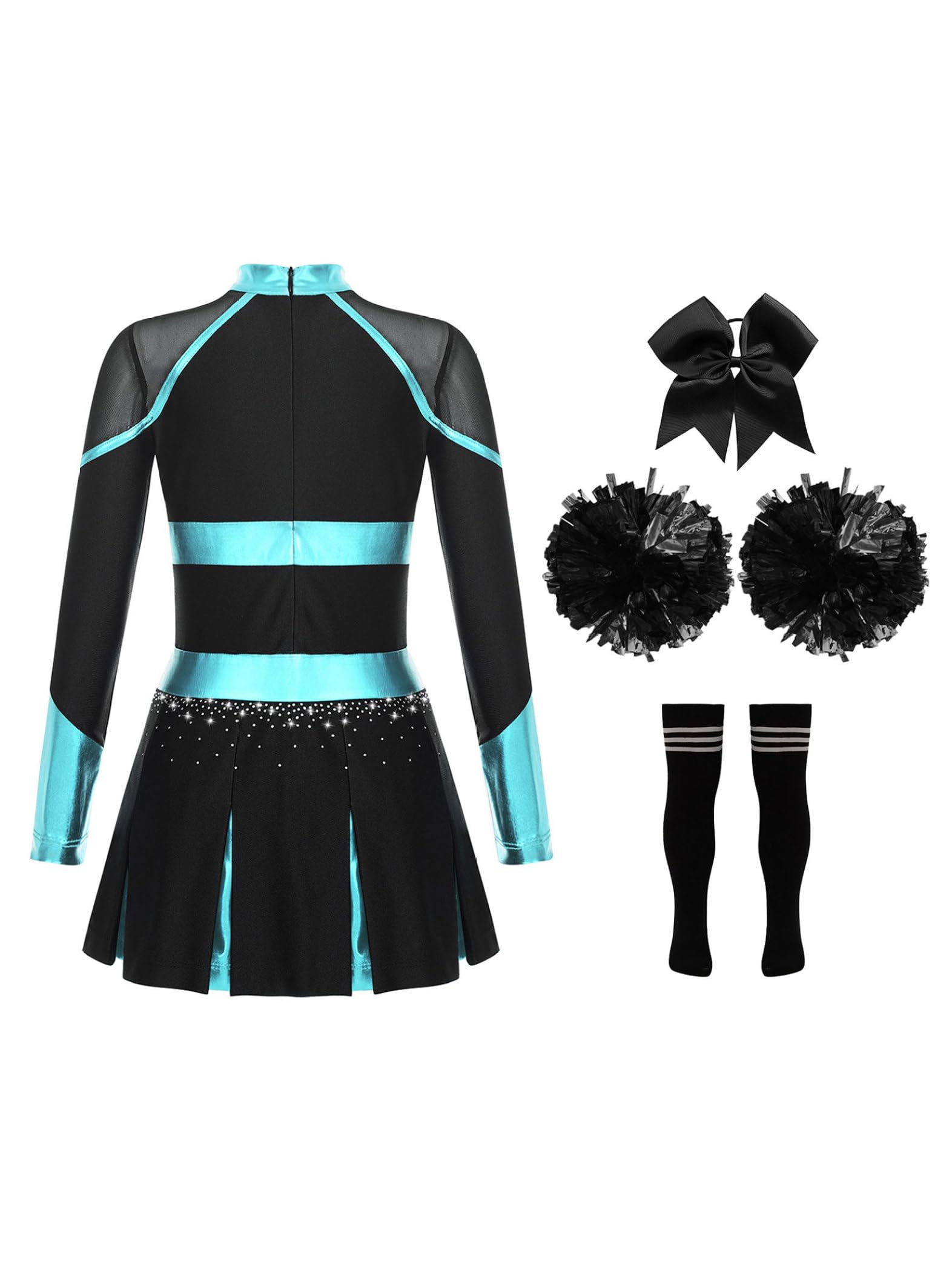 Mädchen Kostüm Cheer Leader Kinder Kleid Glitzer mit Pompons Tanzkleid Cheerleading Outfit Set Karneval Halloween Faschingskostüme