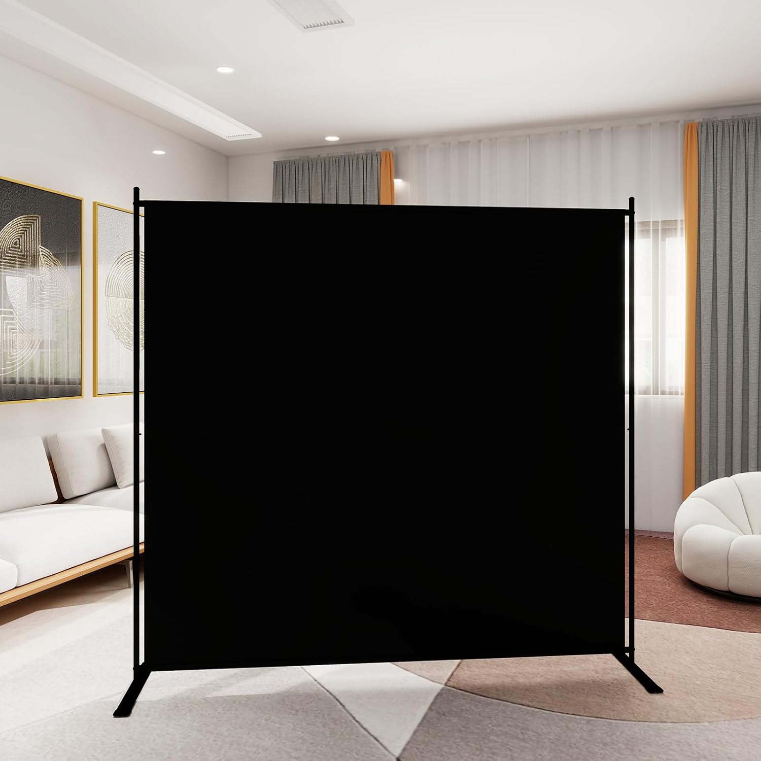 T&Jero 1-Panel Folding Room Divider, 6ft Tall Portable Privacy Screen Wall for Home and Office, Modern Freestanding Partition Separator for Bedroom, Living Room, Studio, 71" Wide x 71" High, Black