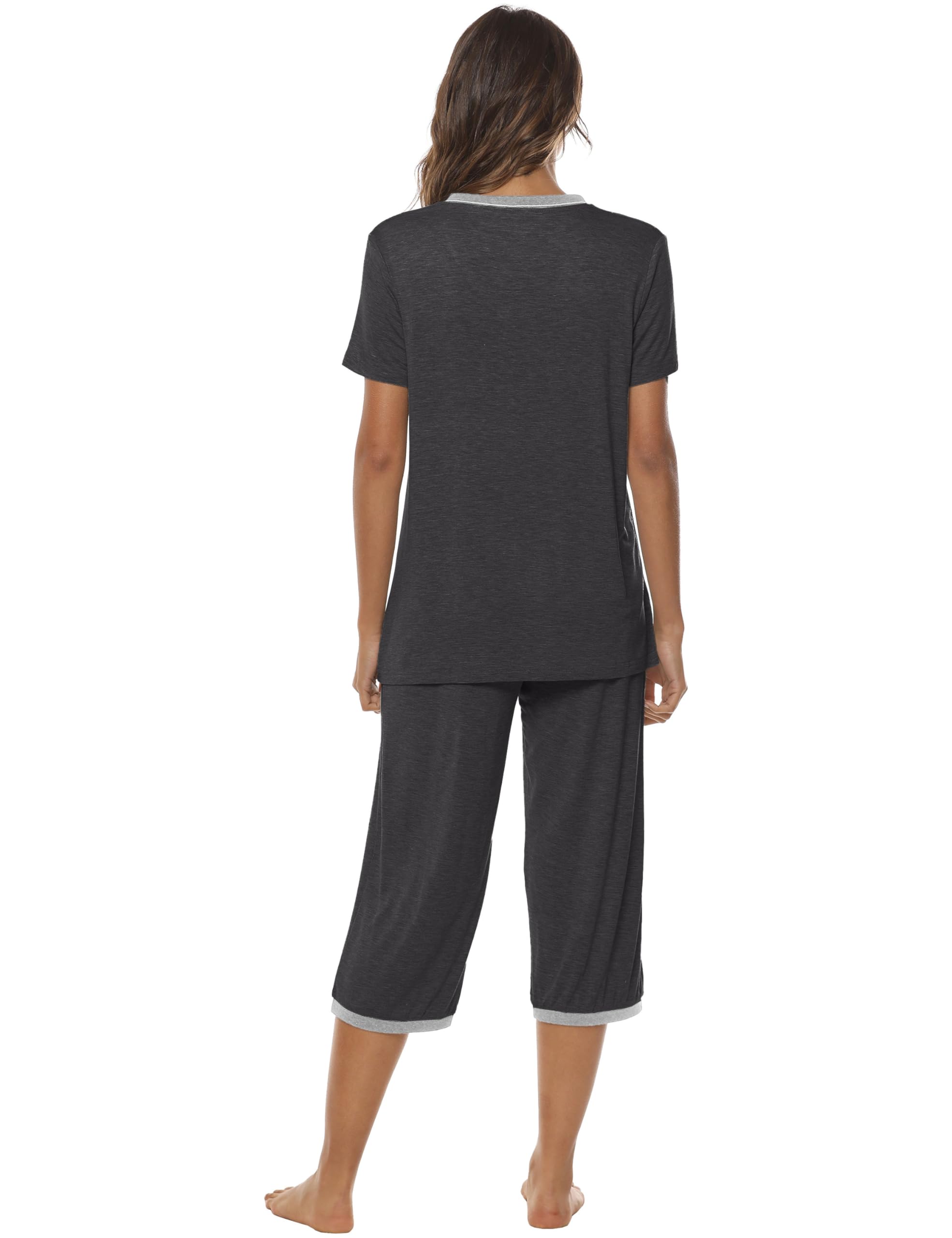 MoFiz Ensemble de Pyjama Femme Bambou Manche Courte Vêtements de Nuit Été Sleepwear Doux