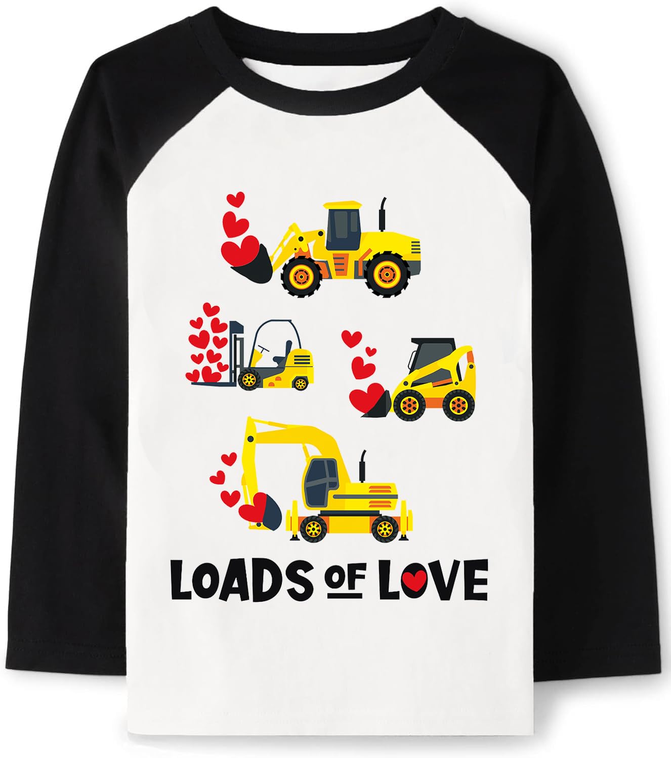 Tkria Boys Girls Valentine Shirts Raglan Long Sleeve Monster Truck Dinosaur Candy Love Heart Tops for Kids 2-10T