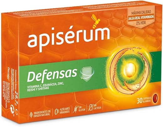 APISERUM - Apisérum Defensas Cápsulas - Jalea Real con Vitamina C, Reishi y Shitake - Mantiene y Refuerza las Defensas - Tratamiento para 30 Días