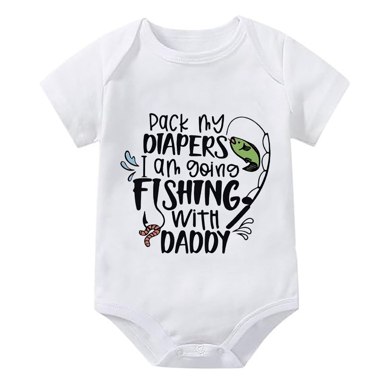 WOOYONGING Pack My Diapers I Am Going Fishing With Daddy Newborn Girl Romper Short Sleeve Baby Boy Newborn Outfits 6 Month