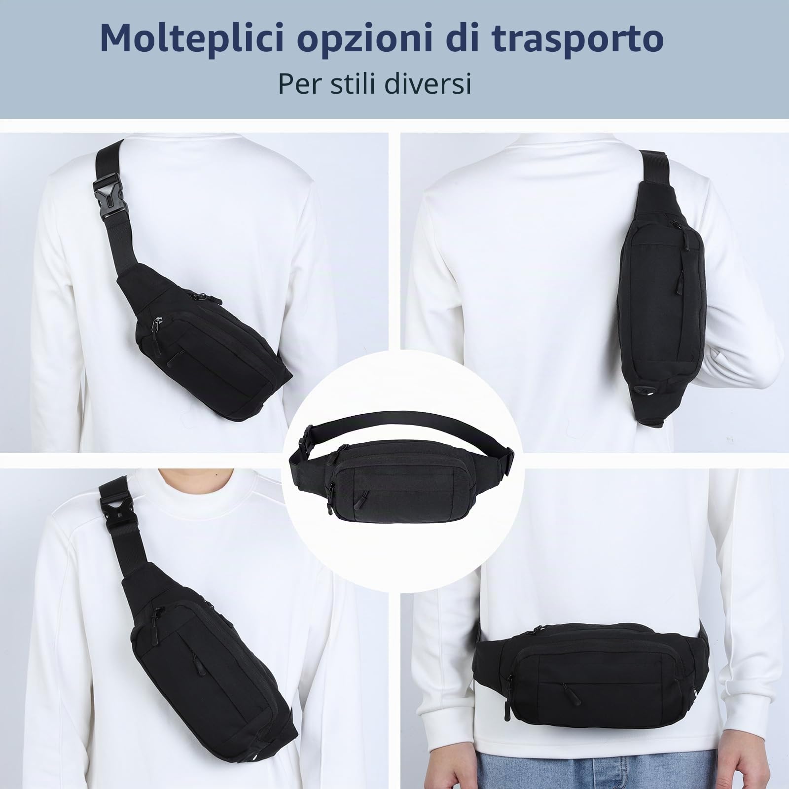 OTraki Marsupio Running Marsupio Sportivo Con Zip Tasche, Marsupio Uomo Tracolla Cintura Regolabile Marsupio Donna Sportivo Impermeabile Nero Per Uomo Donna Ciclismo Running Escursionismo