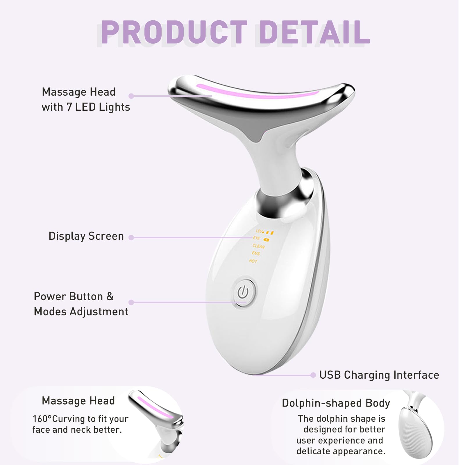 Masajeador de cuello y cara, masajeador facial multifuncional LED de 7 colores, blanco - herramienta para esculpir la cara 5