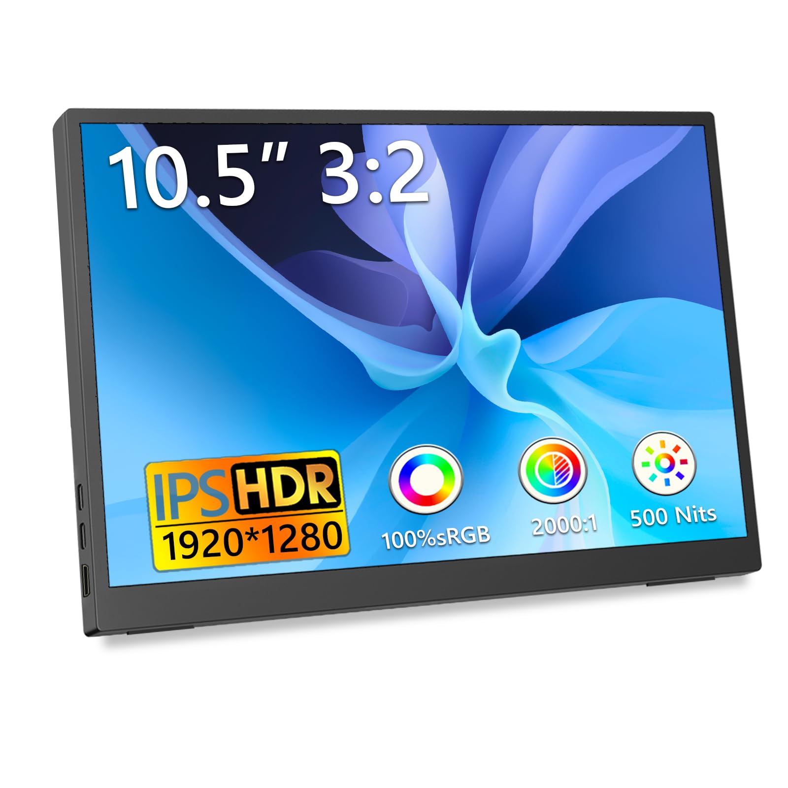 Kyyivwine 10,5 Zoll Tragbarer Monitor 1920x1280 3:2 Mini-Bildschirm|500 Nits hohe Helligkeit+2000:1Kontrastverhältnis|Ultradünnes Gehäuse mit 45°-Ständer|Dual-Port HDMI/USB-C für Laptop/Mobilgerät/Mac