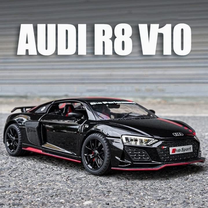 Image of 1:24 Scale Big Size Audi R8 V10 Toy Car | Metal Pullback Diecast Car for Kids with Openable Doors, Sound, Light Effects Toy for Car Enthusiasts (Color As Per Available),black