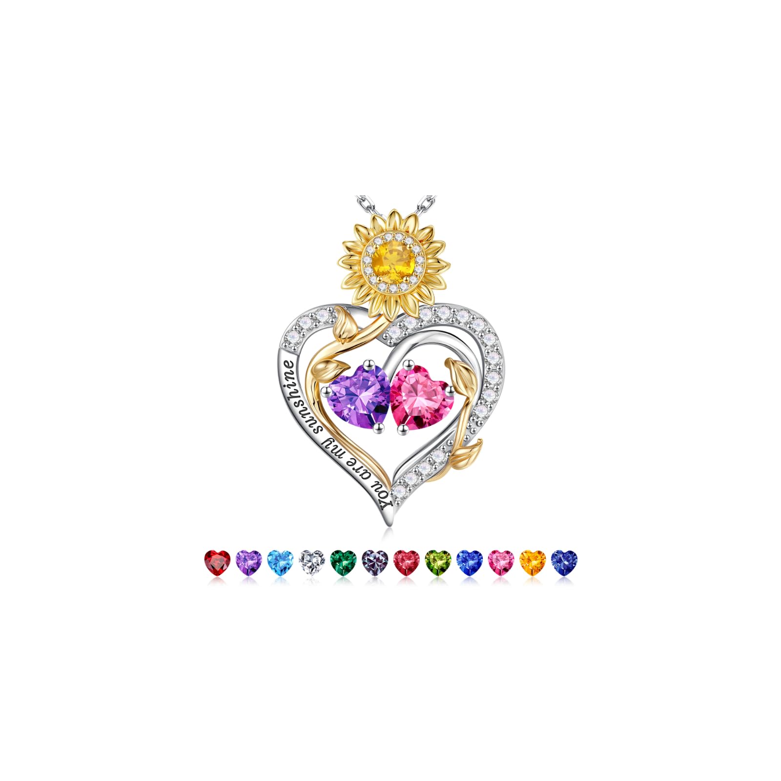 Iefil Sunflower Gifts for Women - 925 Sterling Silver Sunflower Double Birthstone Necklace for Women, Anniversary Birthday Gifts for Wife, You Are My