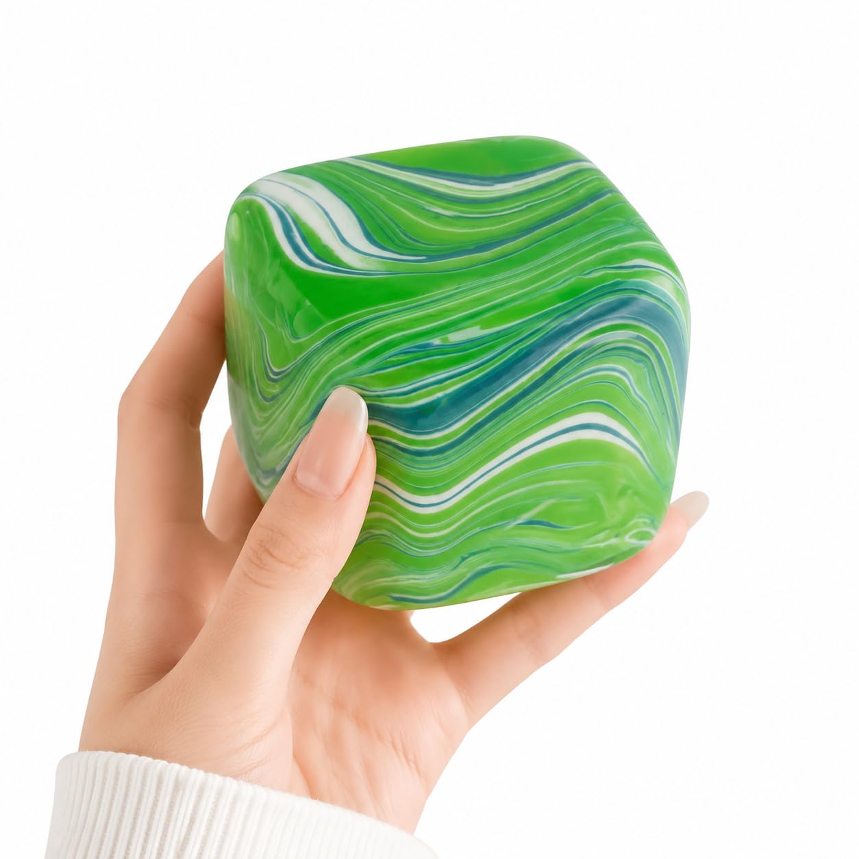 Squishy Cube, Squishy Stress Relief Toy, Ice Squeeze Cube, Portable Fidget Toy for Kids & Adults Anxiety Relief, Squeeze Toys Squishy Stress Cube, Sensory Toy, Boxed, 5.5cm (Green)