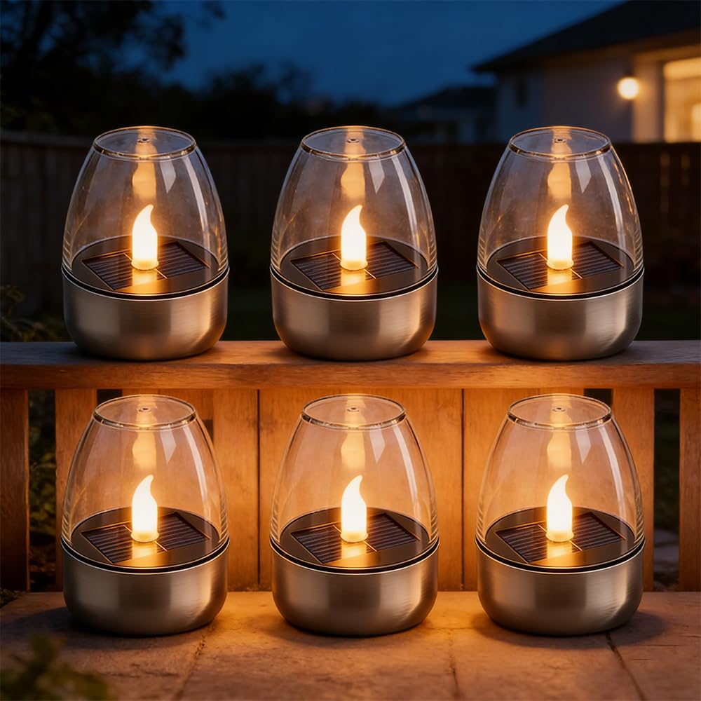 WDKXCN 6 Stück Solar Teelichter für AußEn,Solarkerzen AußEn Wasserdicht,Flammenlose Solar Kerzen Outdoor,LED Teelichter Wiederaufladbar für Laterne Garten Camping und Home Decor