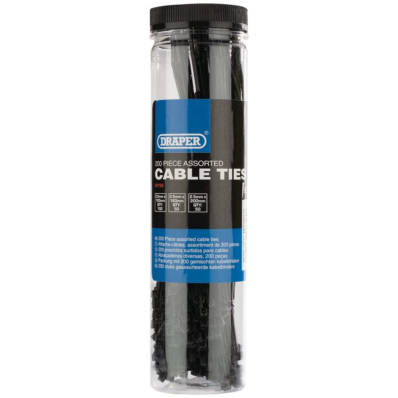 Draper Assorted Black Nylon Cable Ties Pack of 200