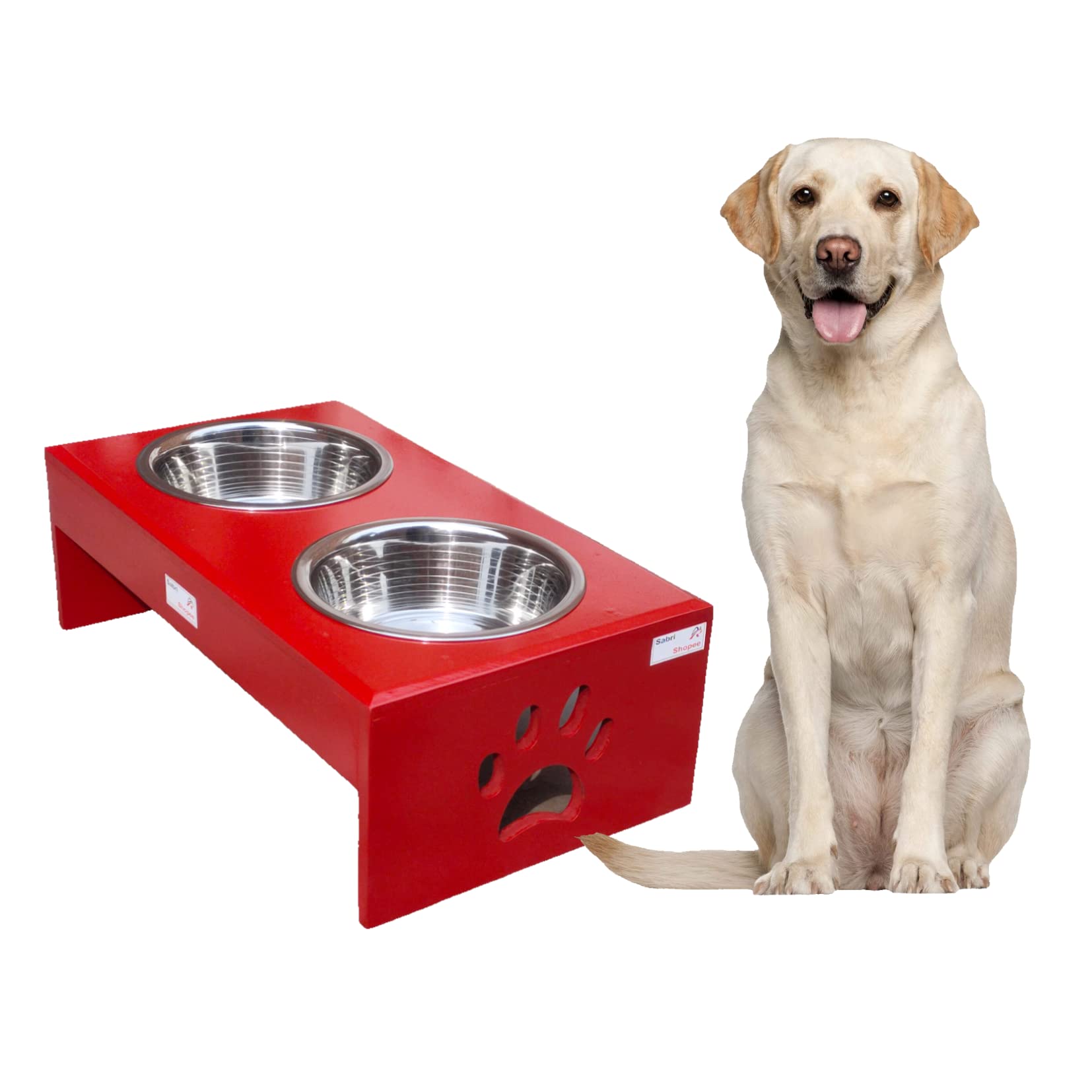 AR Sabri SHOPEE Large Tall Elevated Dog & Pet Feeder- Double Bowl Raised Food & Water Stand- Includes 2 Extra Stainless Steel Bowls, 2 Bowls Total (Red)