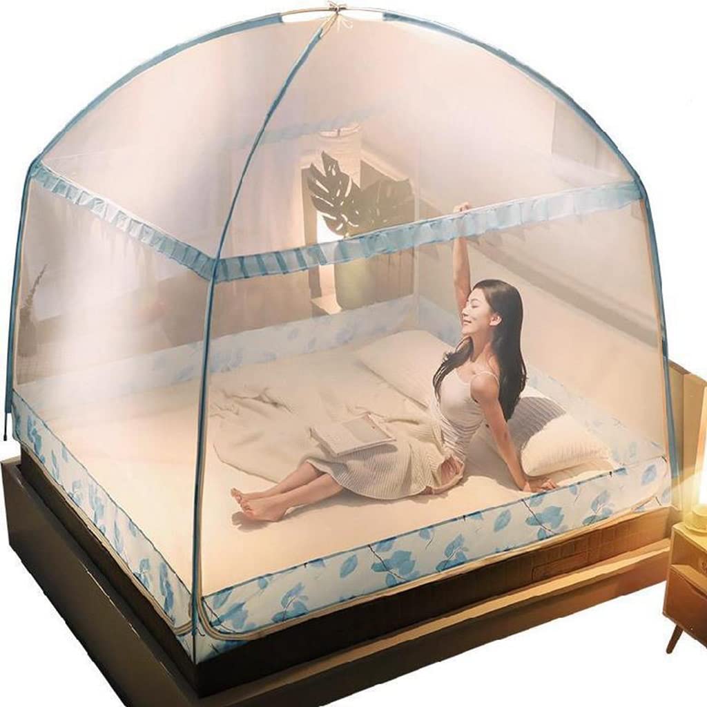 GJMSSMY Portable Pop Up Mosquito Net Anti-Fall Child Mosquito Net Three-Door Full-Enclosed Encryption Account for Bed Travel (Color : A, Size : 1.5m (5ft) bed)