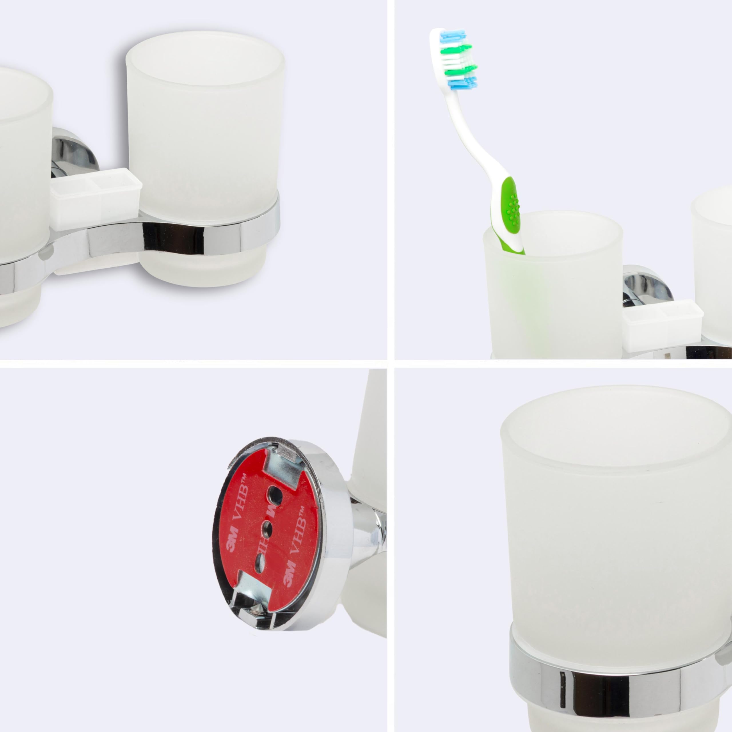 IPEA Samoprzylepny uchwyt na szczoteczkę do zębów z podwójną szklanką - bez wiercenia - nowoczesny design - stylowy uchwyt na szczoteczki do zębów i pastę do zębów na ścianę przyklejanie w łazience