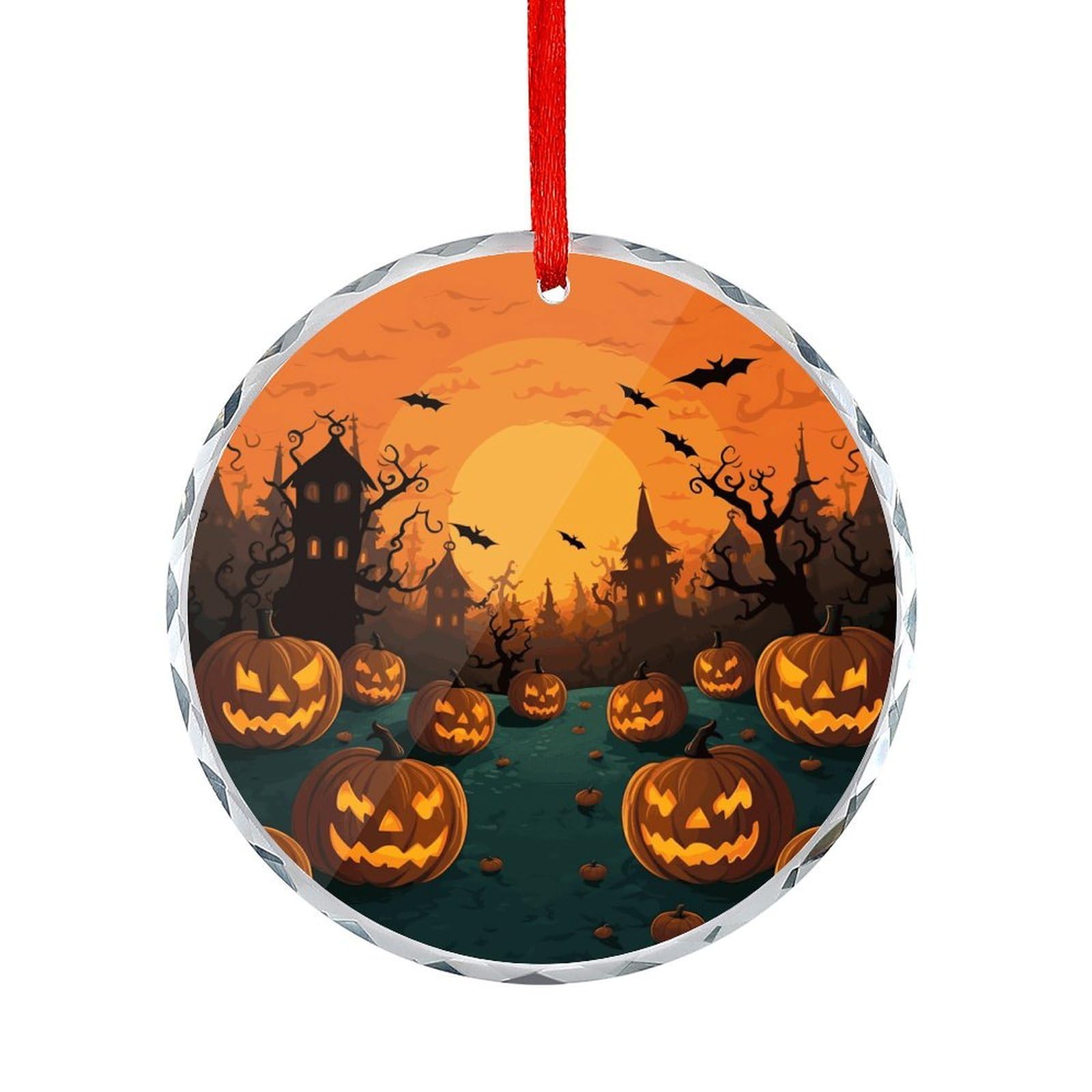 Btcowzrv Style Halloween Orange Round Ornament Hanging Pendant Decor
