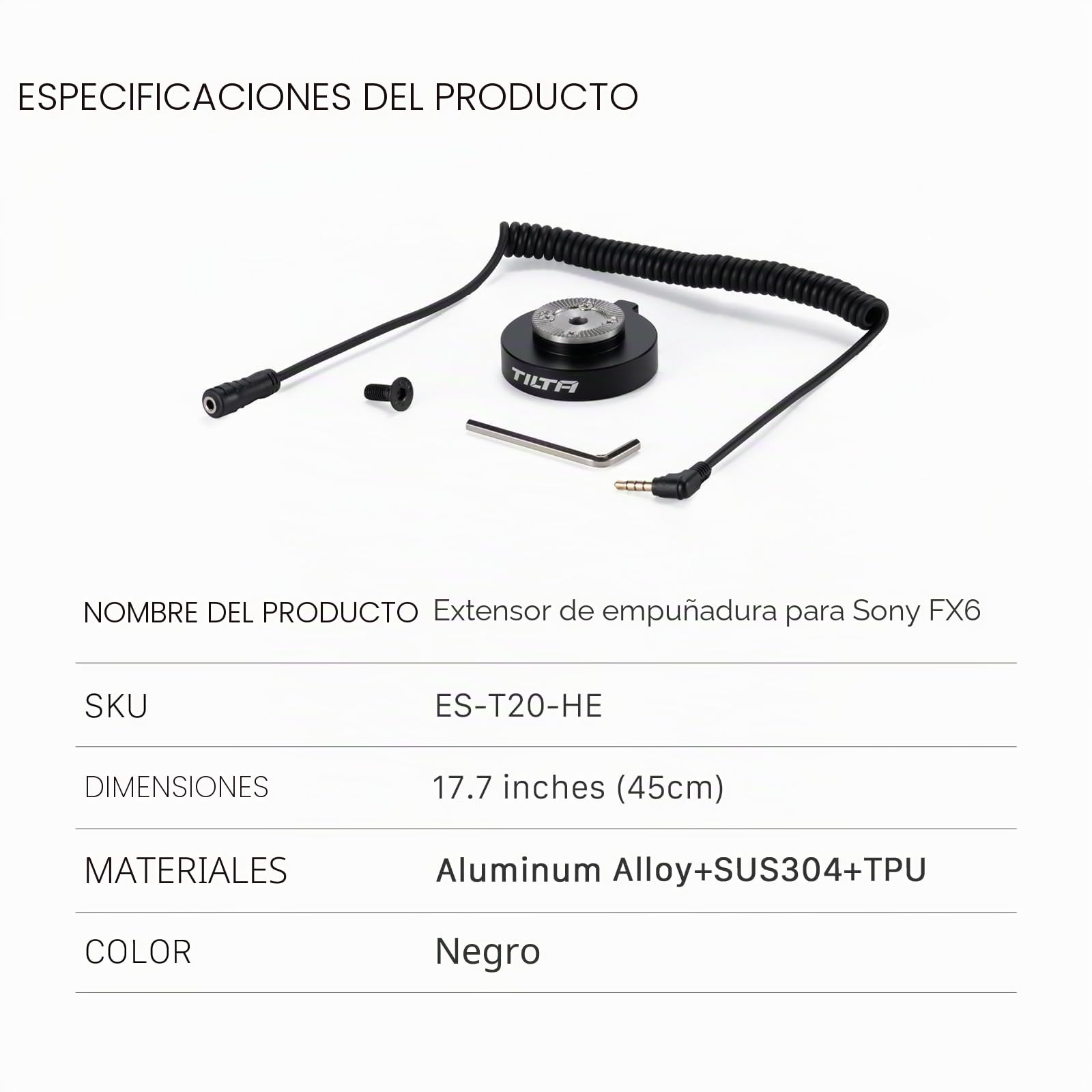 Tilta Extensor de empuñadura Compatible con Sony FX6, con Adaptador de Roseta estándar ARRI y Cable en Espiral ES-T20-HE